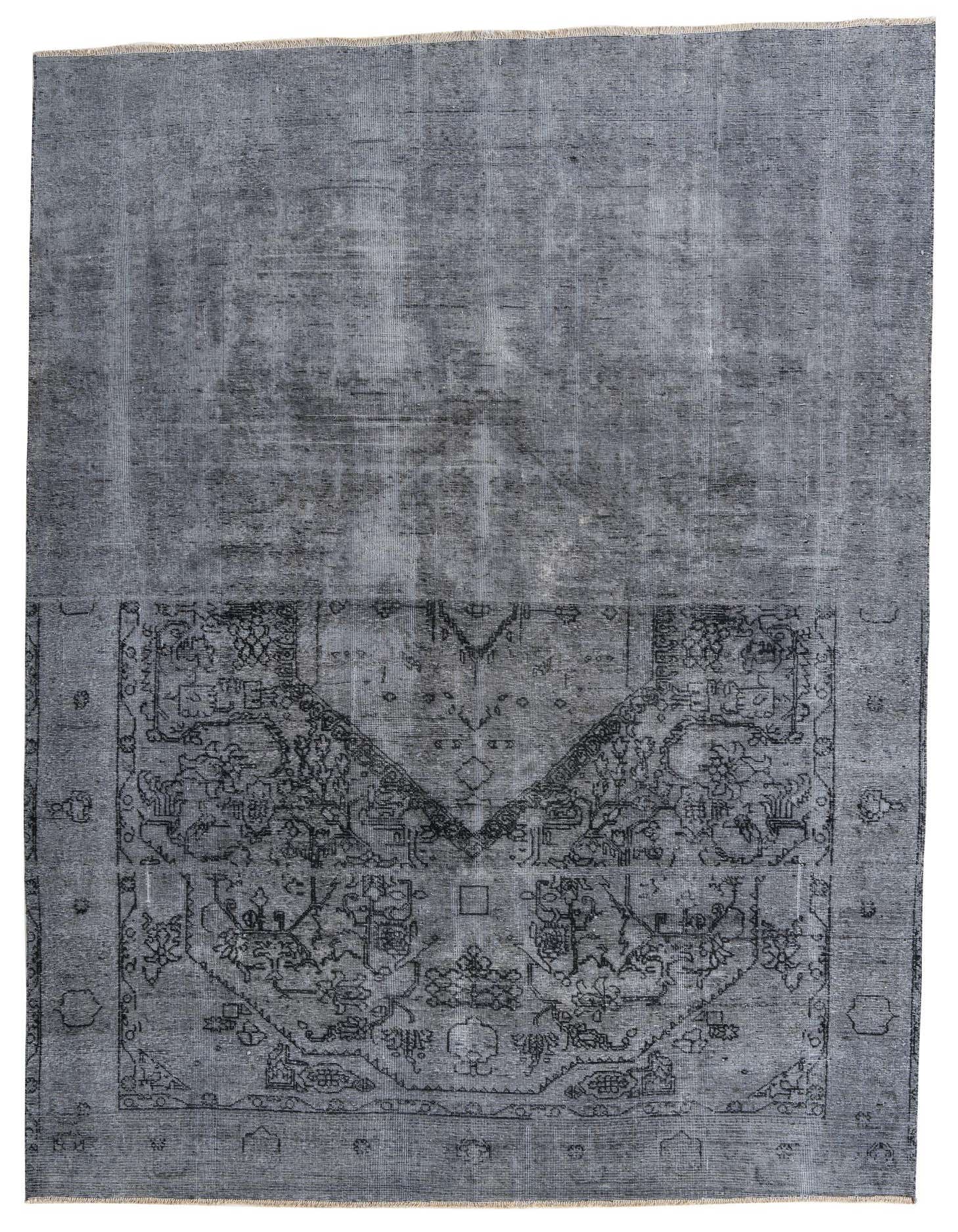 An 8x11 rectangular gray wool area rug featuring a faded Persian medallion pattern, suitable for a living room.