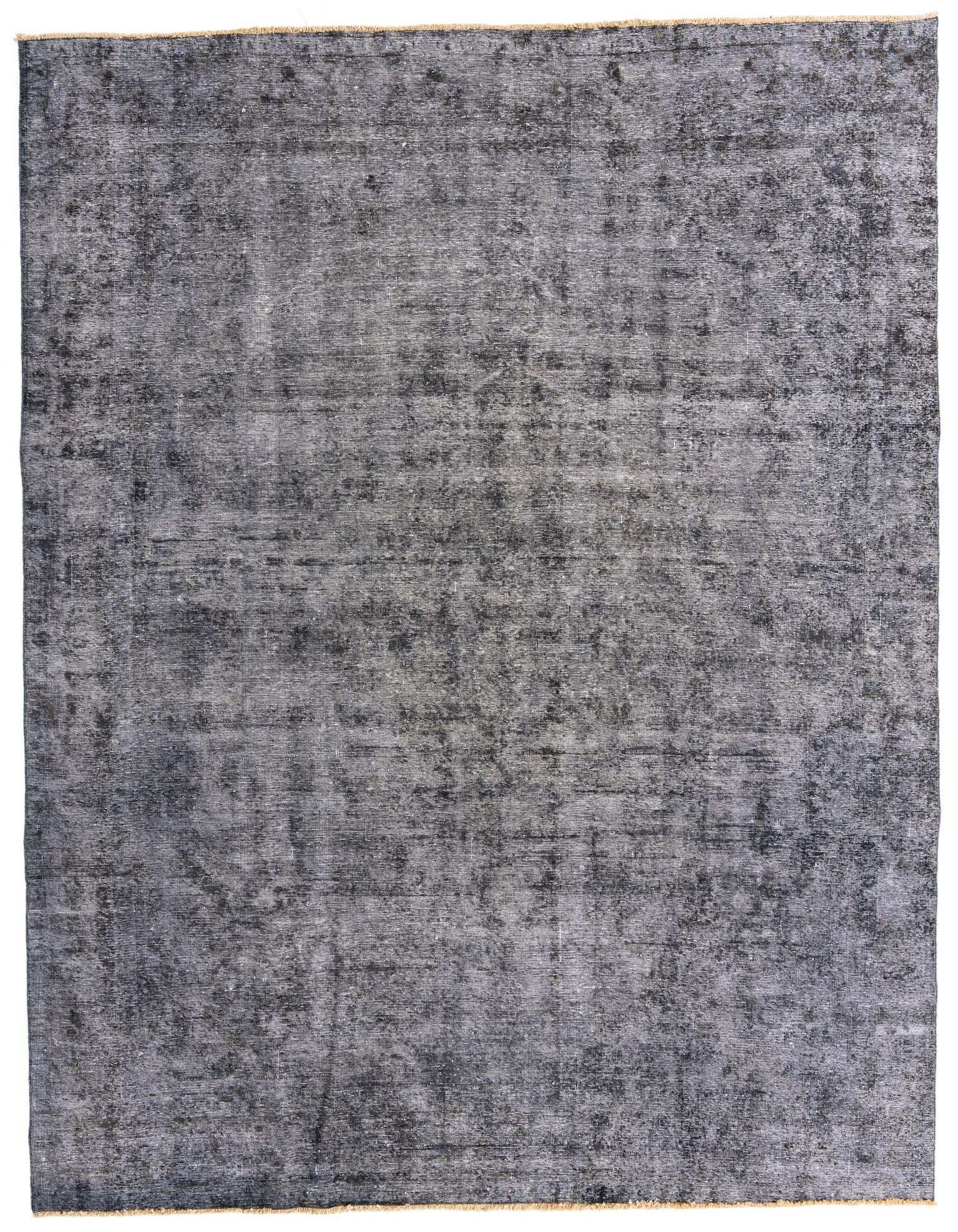 A 9x12 rectangular gray wool area rug with a distressed vintage Persian pattern, suitable for a living room.