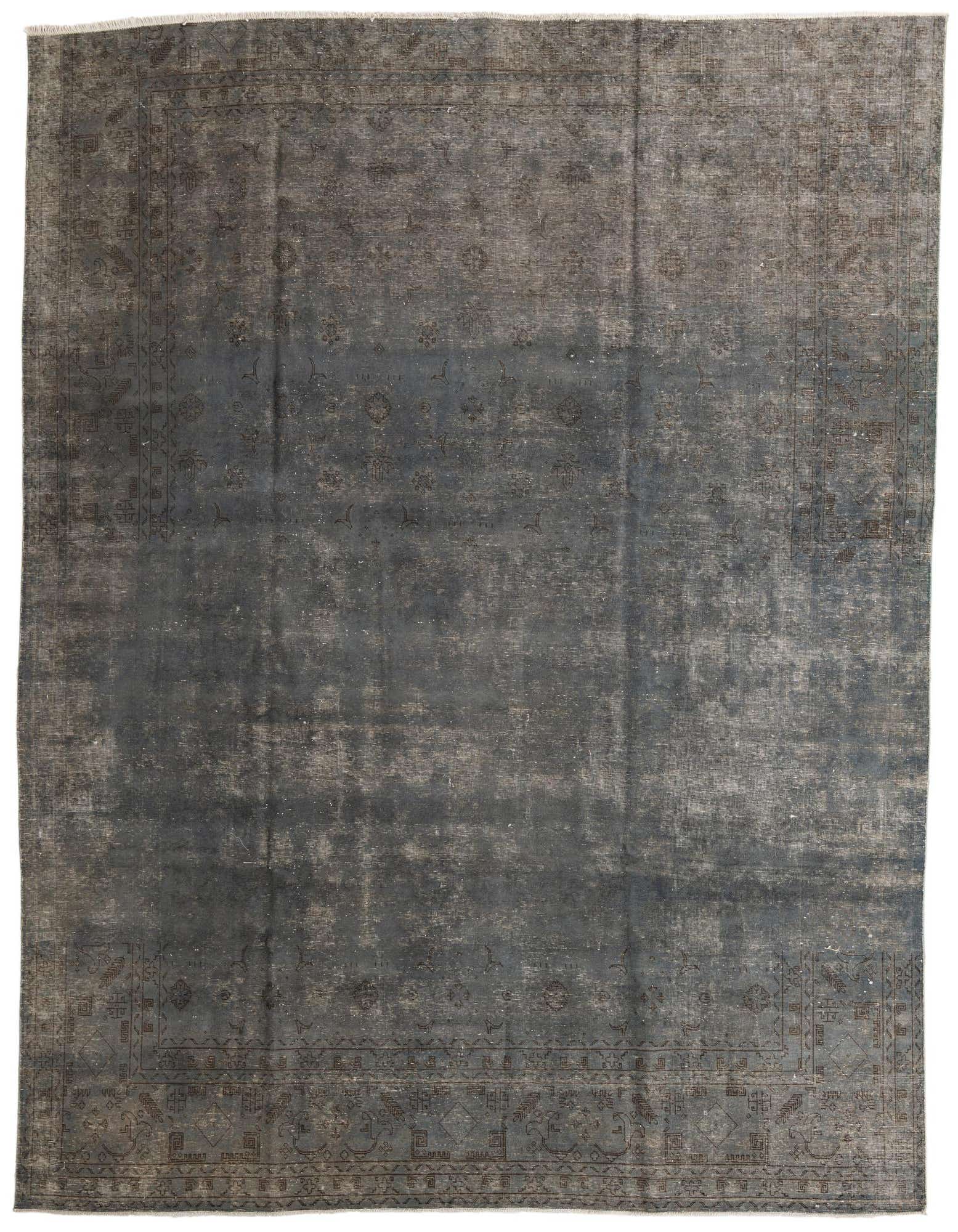 A 9x12 rectangular Ultra Vintage rug in shades of gray and silver, featuring a subtle distressed Persian medallion pattern.