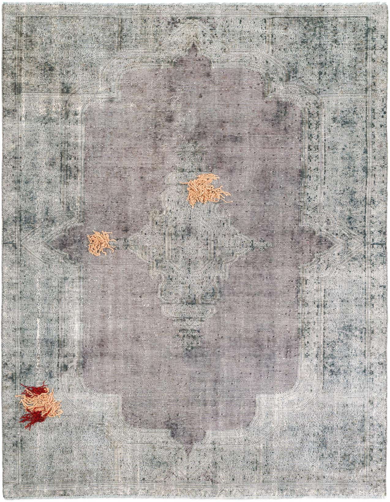 A 6x9 rectangular gray Persian rug with a faded medallion pattern and subtle vintage distressing, suitable for a living room.