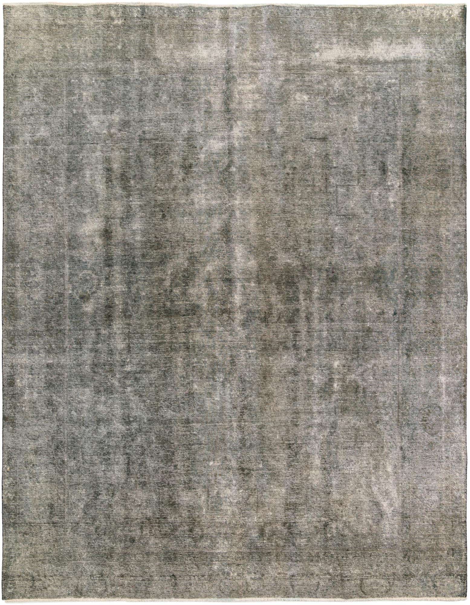 A 10x13 rectangular gray Persian wool rug with a faded vintage medallion pattern, suitable for a living room.