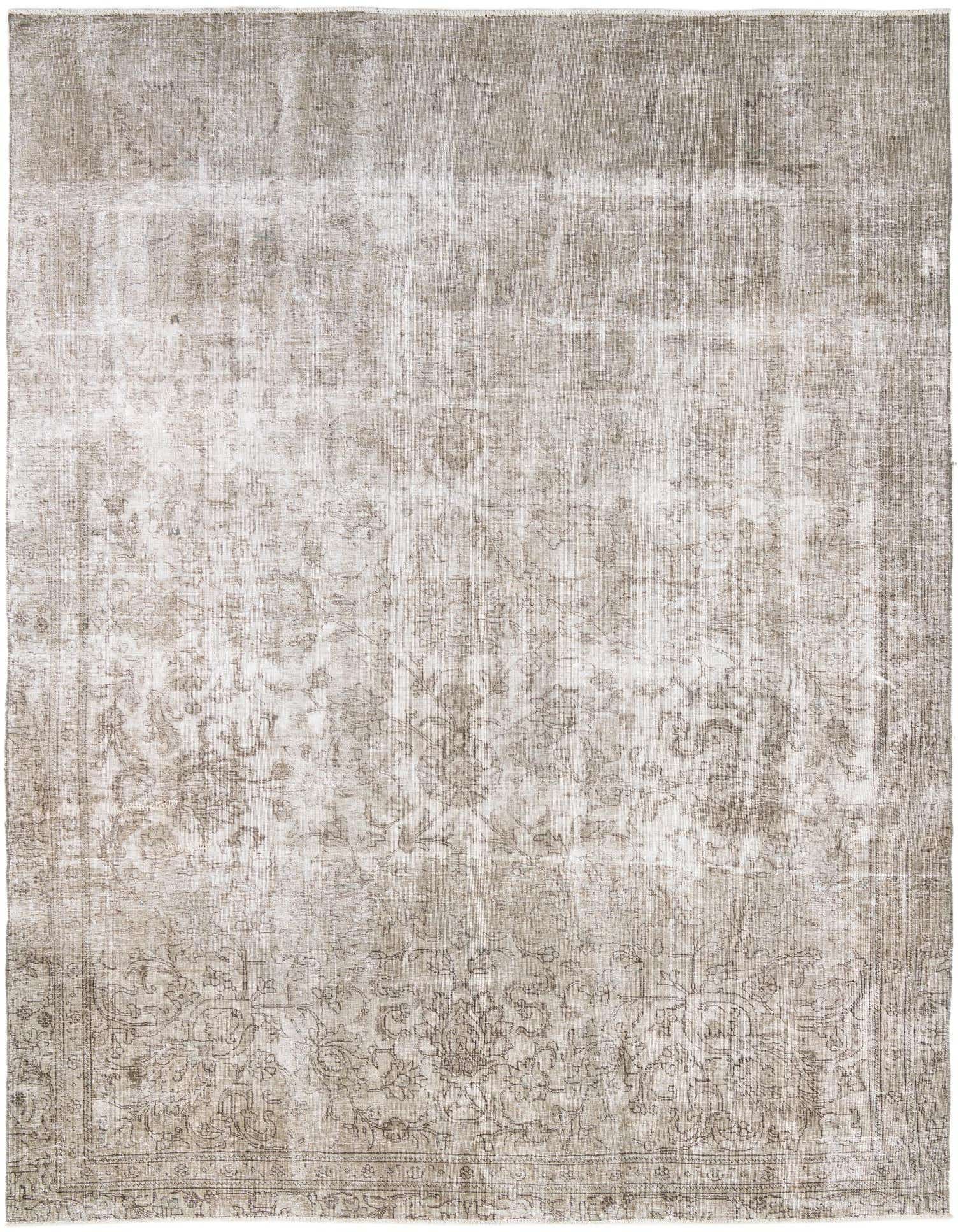 An 8x11 rectangular gray and silver wool rug with a faded Persian medallion and floral pattern, suitable for a living room.