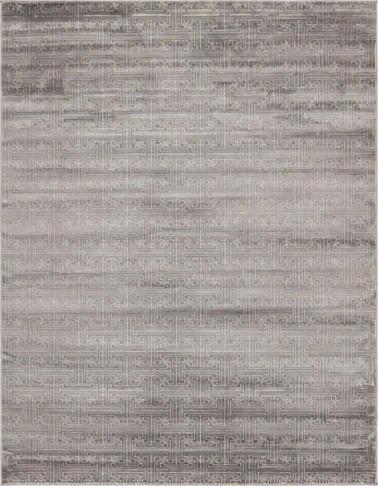 A 5x8 rectangular gray area rug with a subtle, textured industrial geometric pattern, perfect for a modern living room.