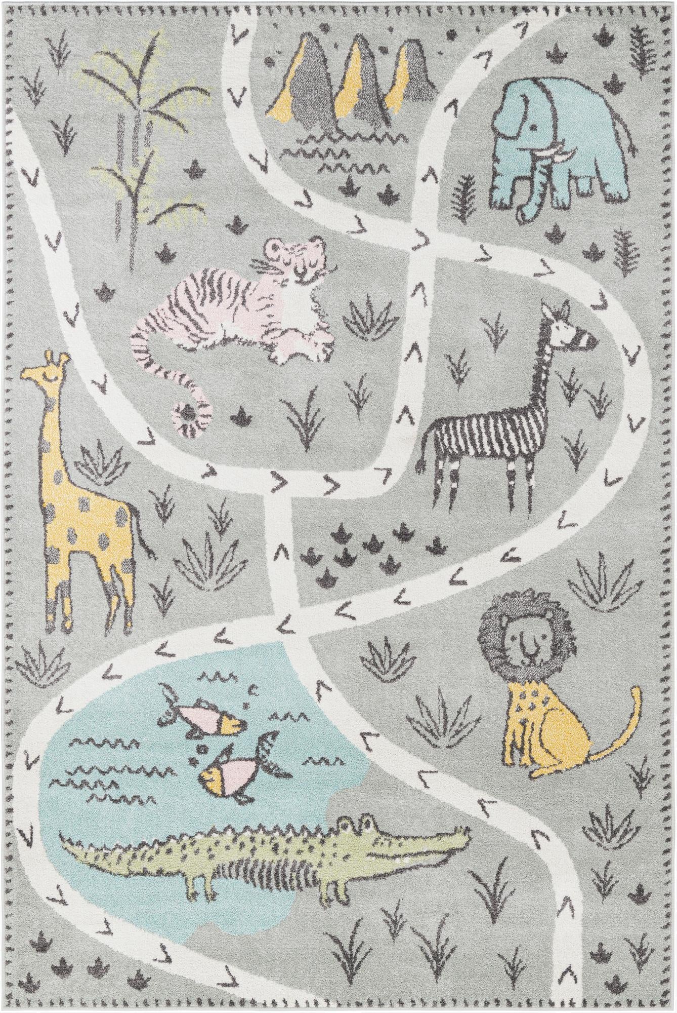  6' 1 x 9' Animals Whimsy Kids Rug