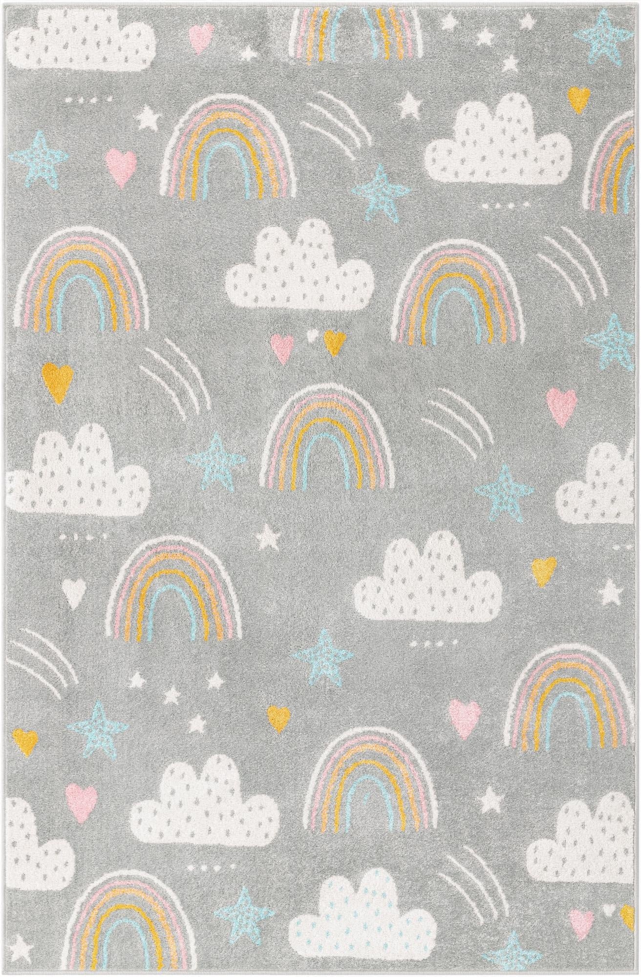  5' 3 x 8' Clouds and Rainbows Whimsy Kids Rug