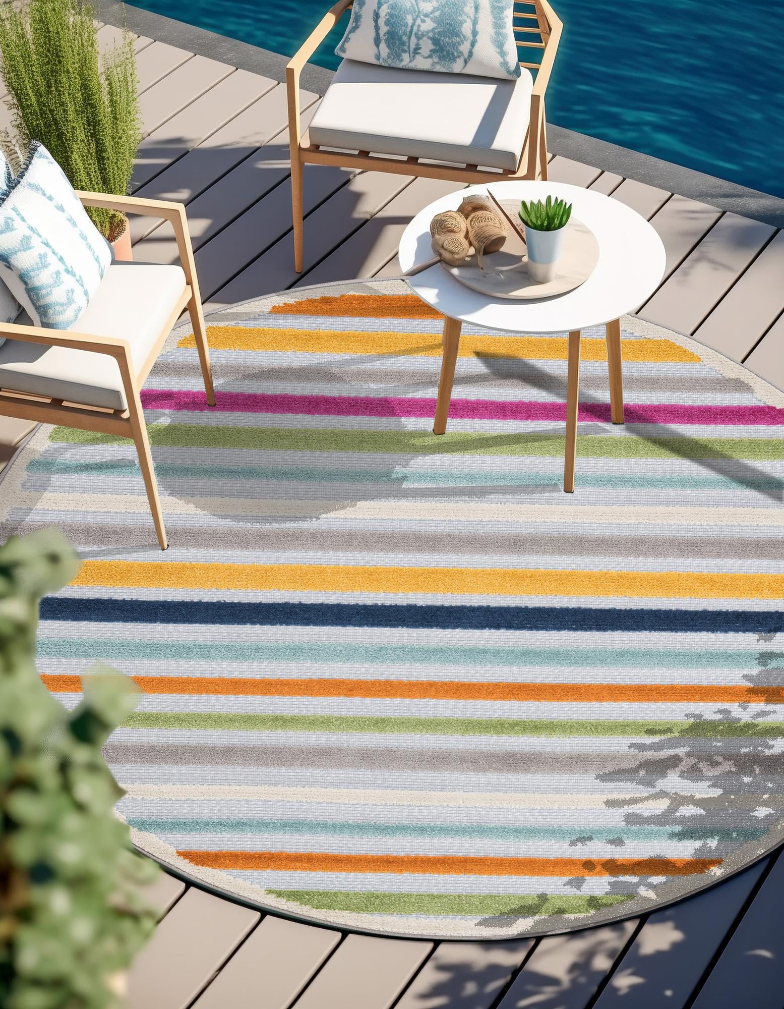 Gray 5' 3 x 5' 3 Coralie Aruba Outdoor Round Rug | Rugs.com