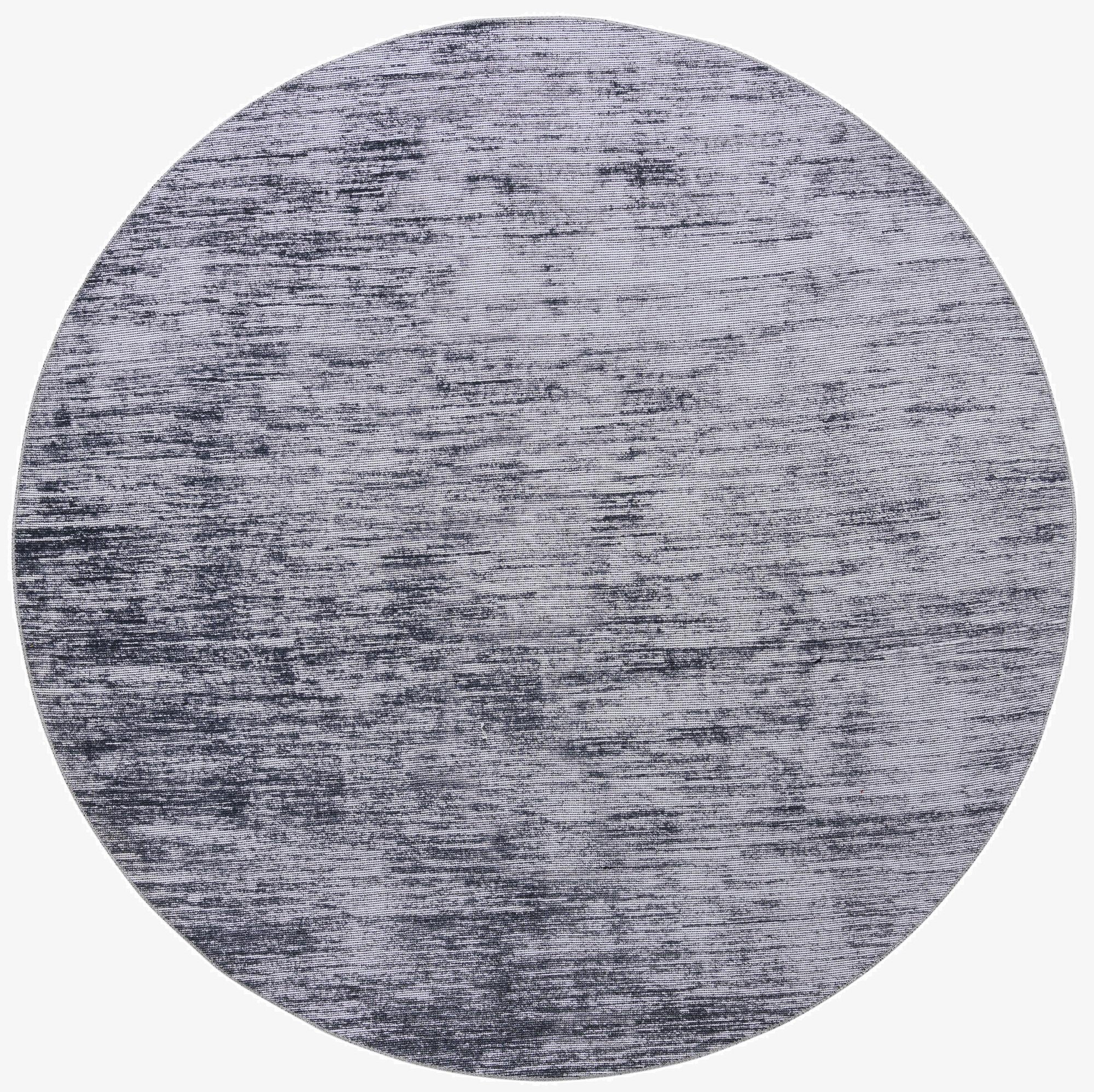 A 7' 7 x 7' 7 round gray modern rug with a textured stripe pattern, suitable for indoor spaces.