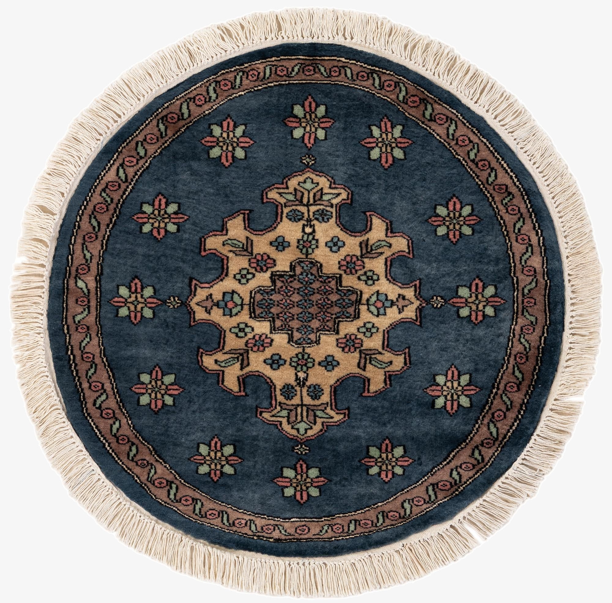  2' 7 x 2' 8  Hand Knotted Bokhara Oriental Round Rug