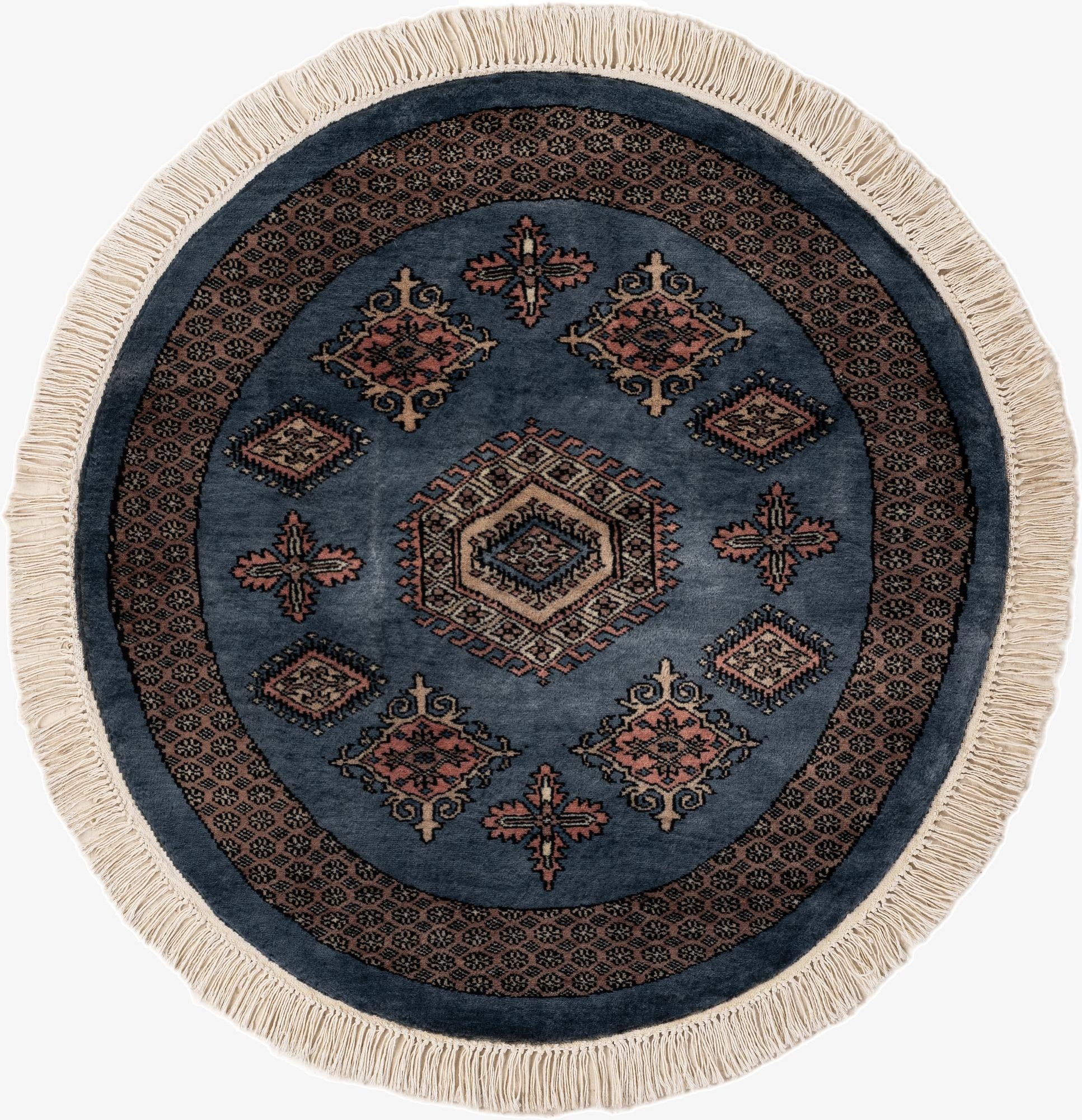  3' 1 x 3' 1  Hand Knotted Bokhara Oriental Wool Round Rug
