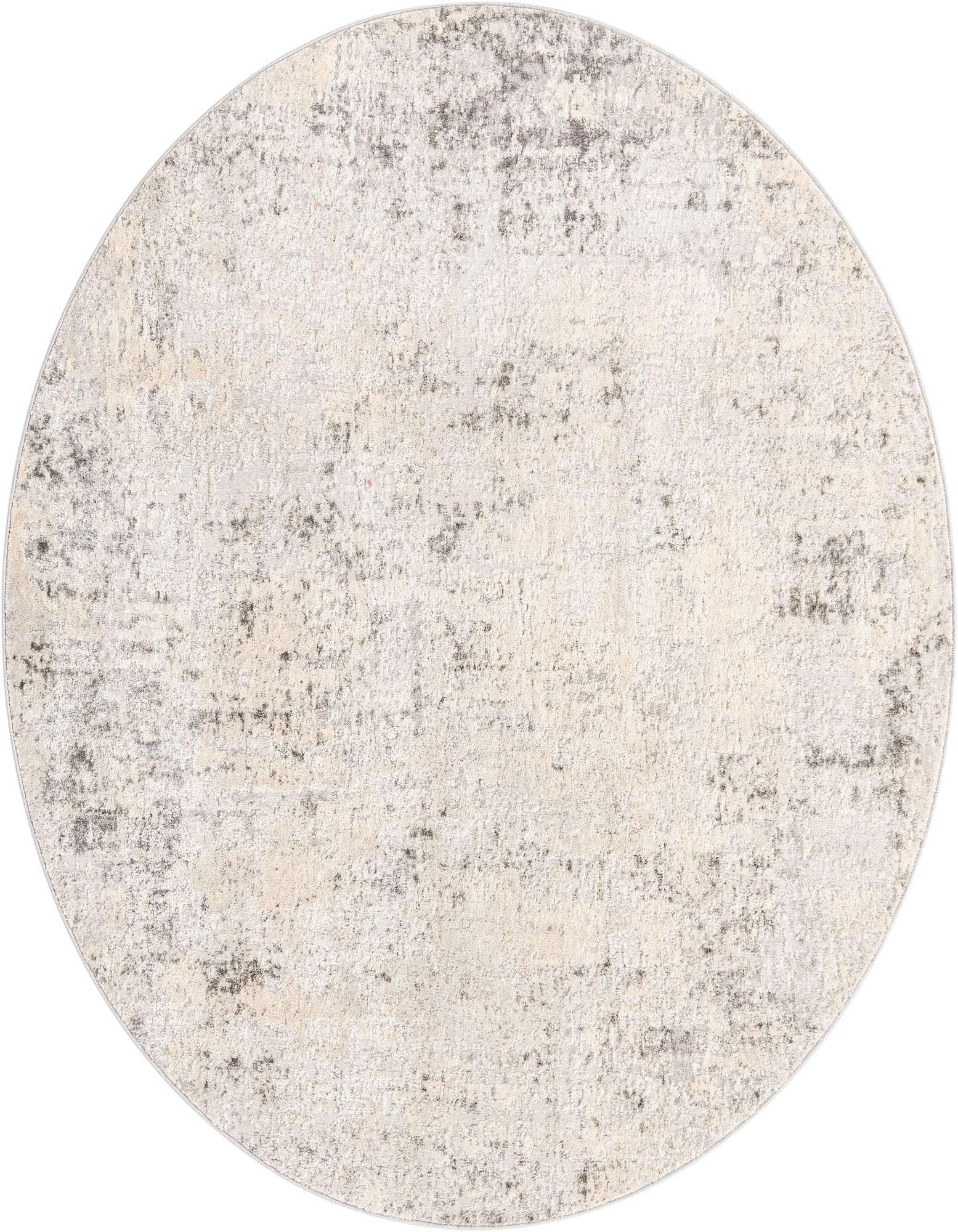 A 6' 0 x 6' 0 round gray and silver abstract rug with a modern, textured pattern.