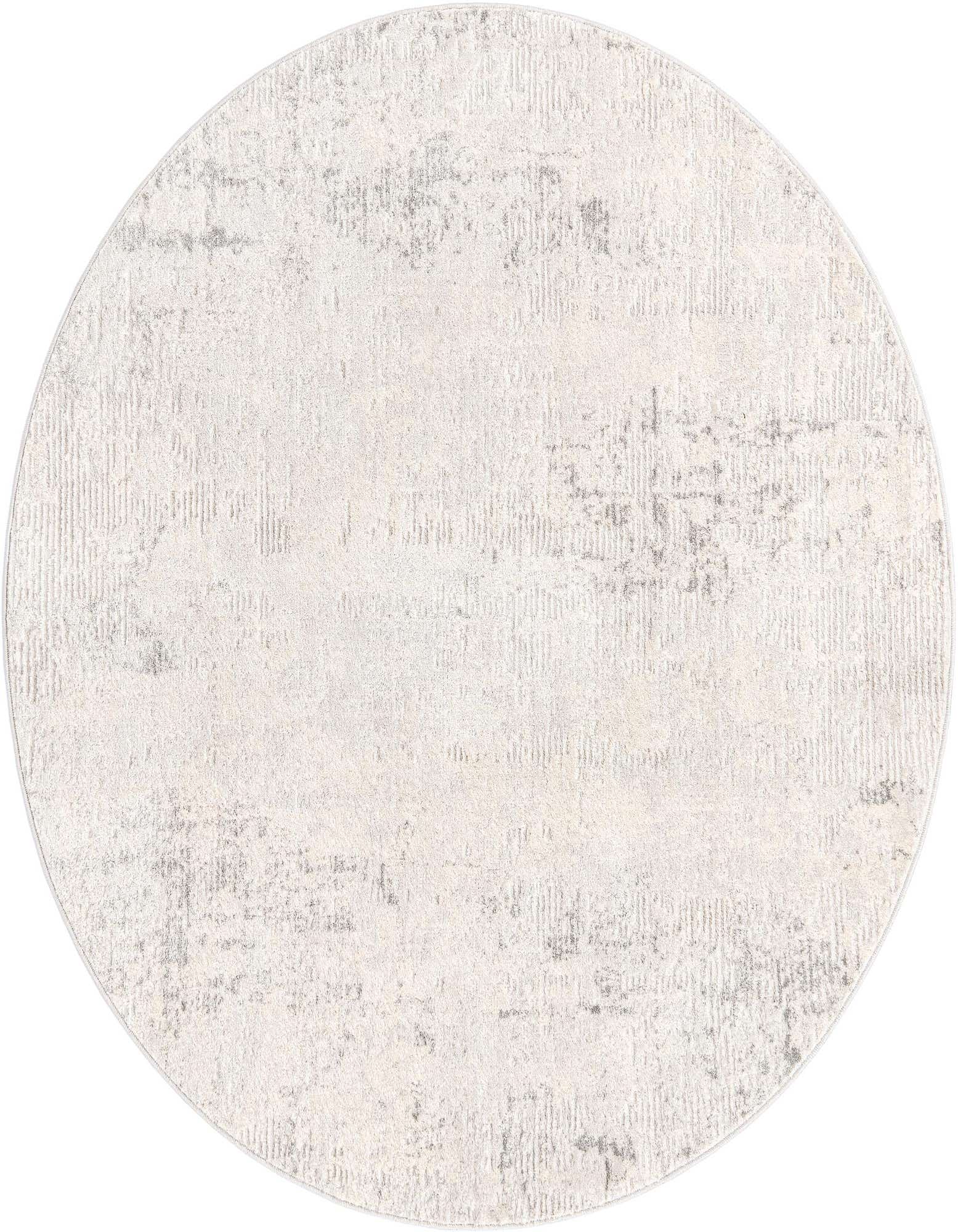 A 5' 3 round gray and silver modern abstract rug with a textured pile, suitable for indoor spaces.