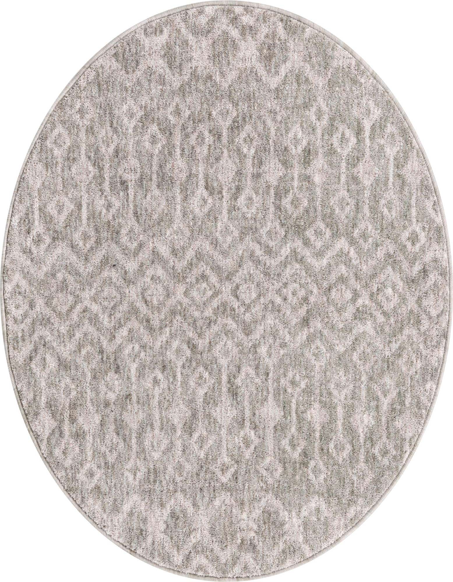 A 3' 3 x 3' 3 round gray Eco Trellis rug with a subtle modern trellis pattern, made from recycled polyester.