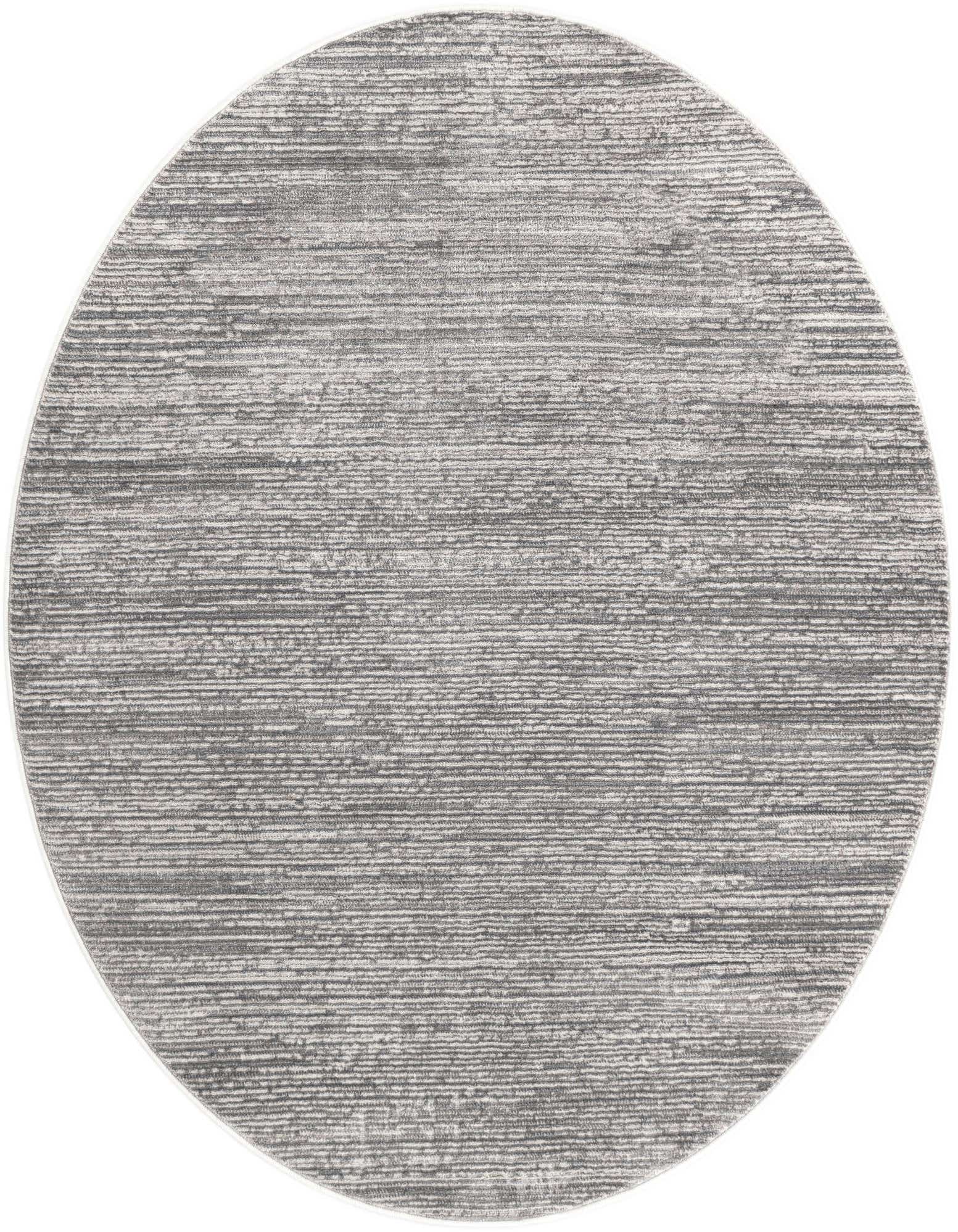 A 5' 3 round gray area rug with a textured, abstract striped pattern, perfect for an indoor living space.
