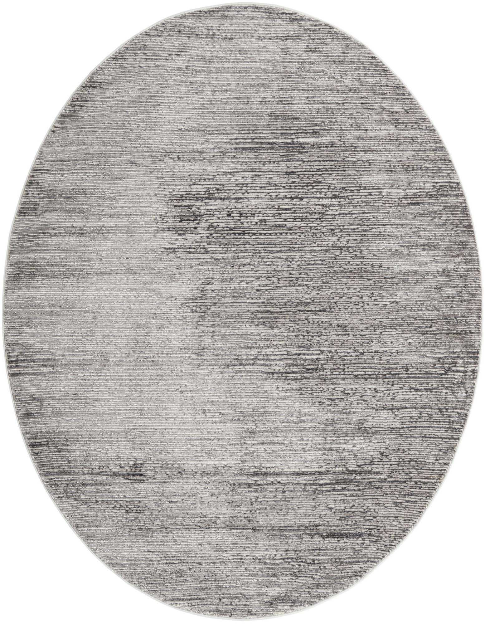 A 7' 10 round gray area rug with a textured, abstract pattern featuring varying shades of gray, suitable for a living room or bedroom.