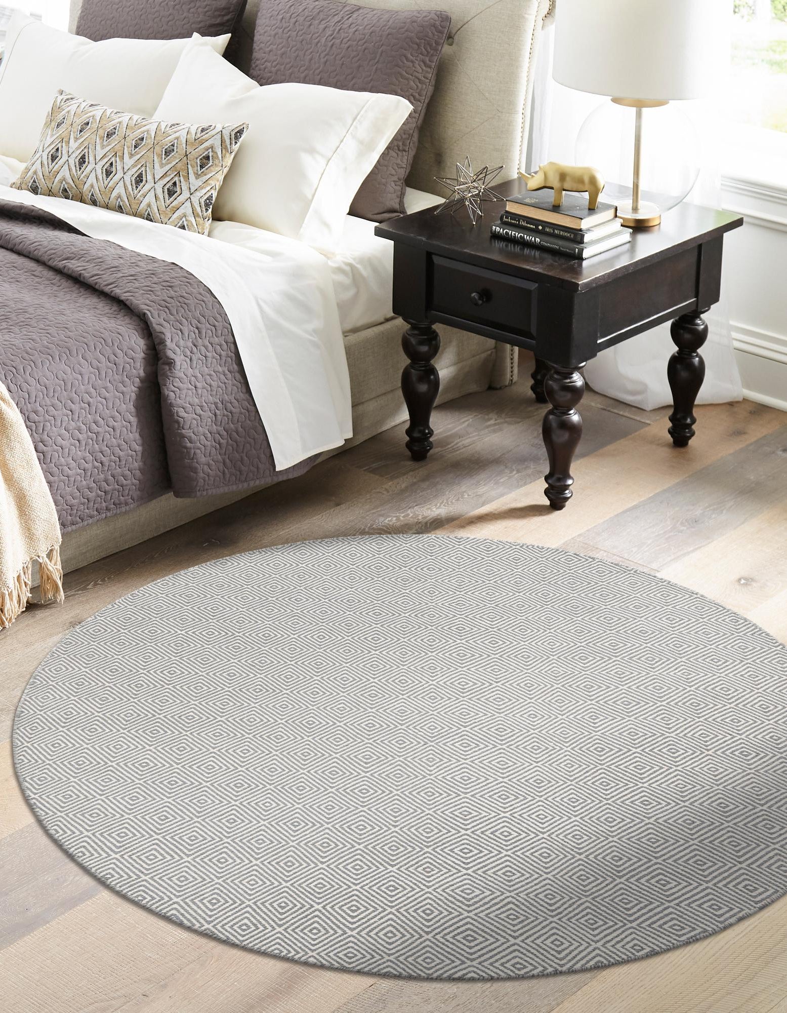 Gray 12' x 12' Geo Trellis Flatweave Round Rug | Rugs.com