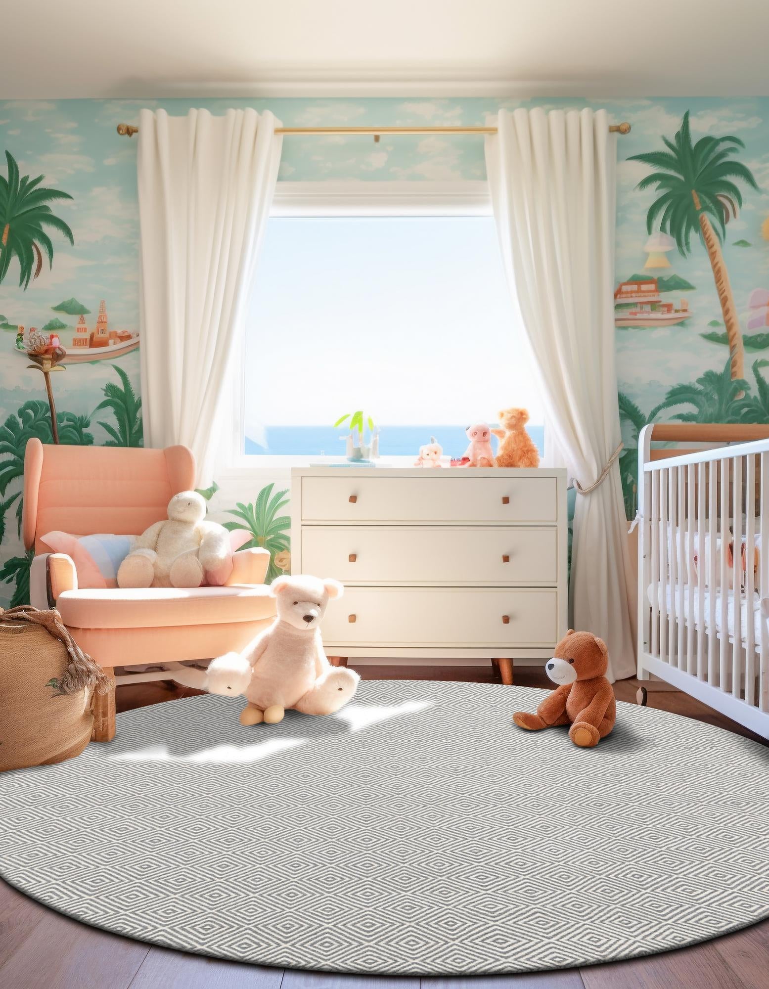 Gray 12' x 12' Geo Trellis Flatweave Round Rug | Rugs.com