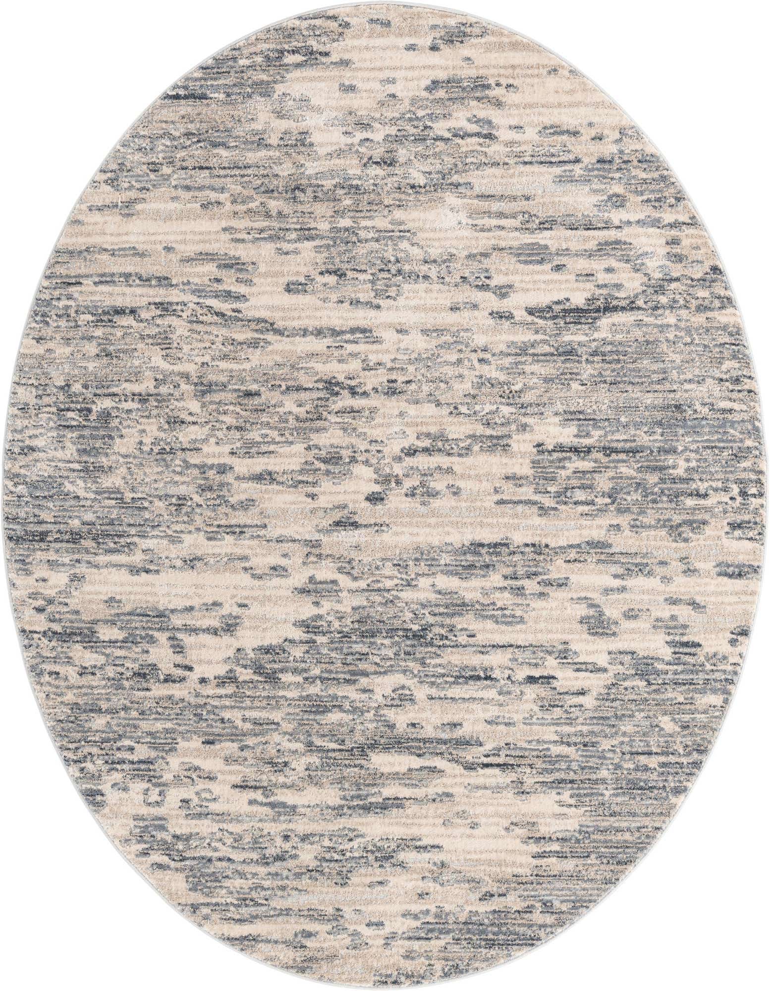 A 7' round gray and silver abstract rug with a textured pile, suitable for modern indoor spaces.