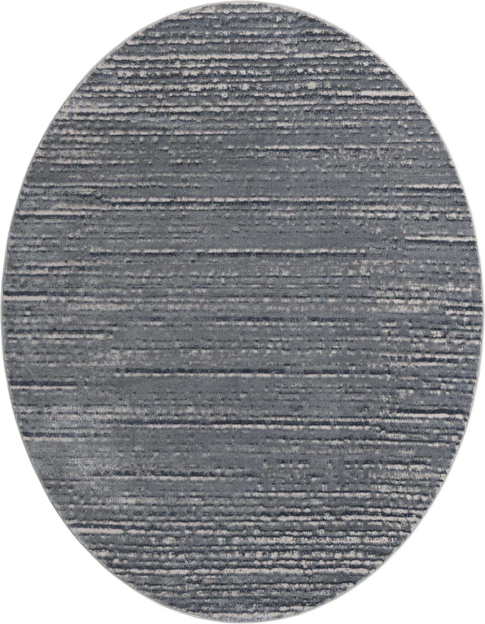 A 7' round gray area rug with a modern, textured horizontal stripe pattern, ideal for an indoor living space.