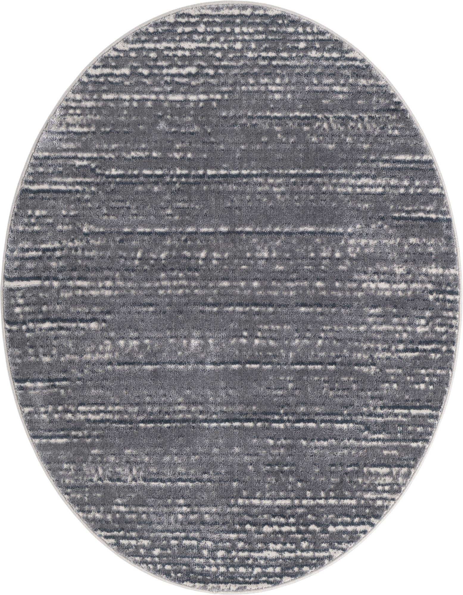 A 4' round gray rug with a subtle textured, modern coastal pattern, ideal for an indoor living space.