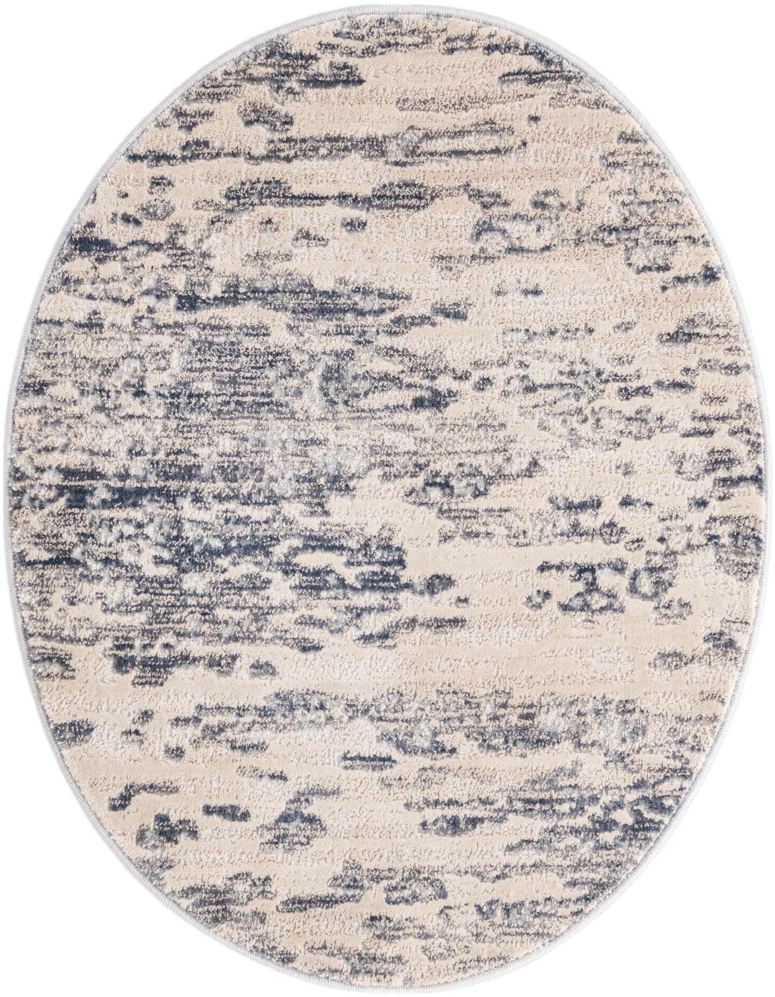 A 3' 0 x 3' 0 round gray and beige area rug with a modern abstract stripe pattern and textured pile.