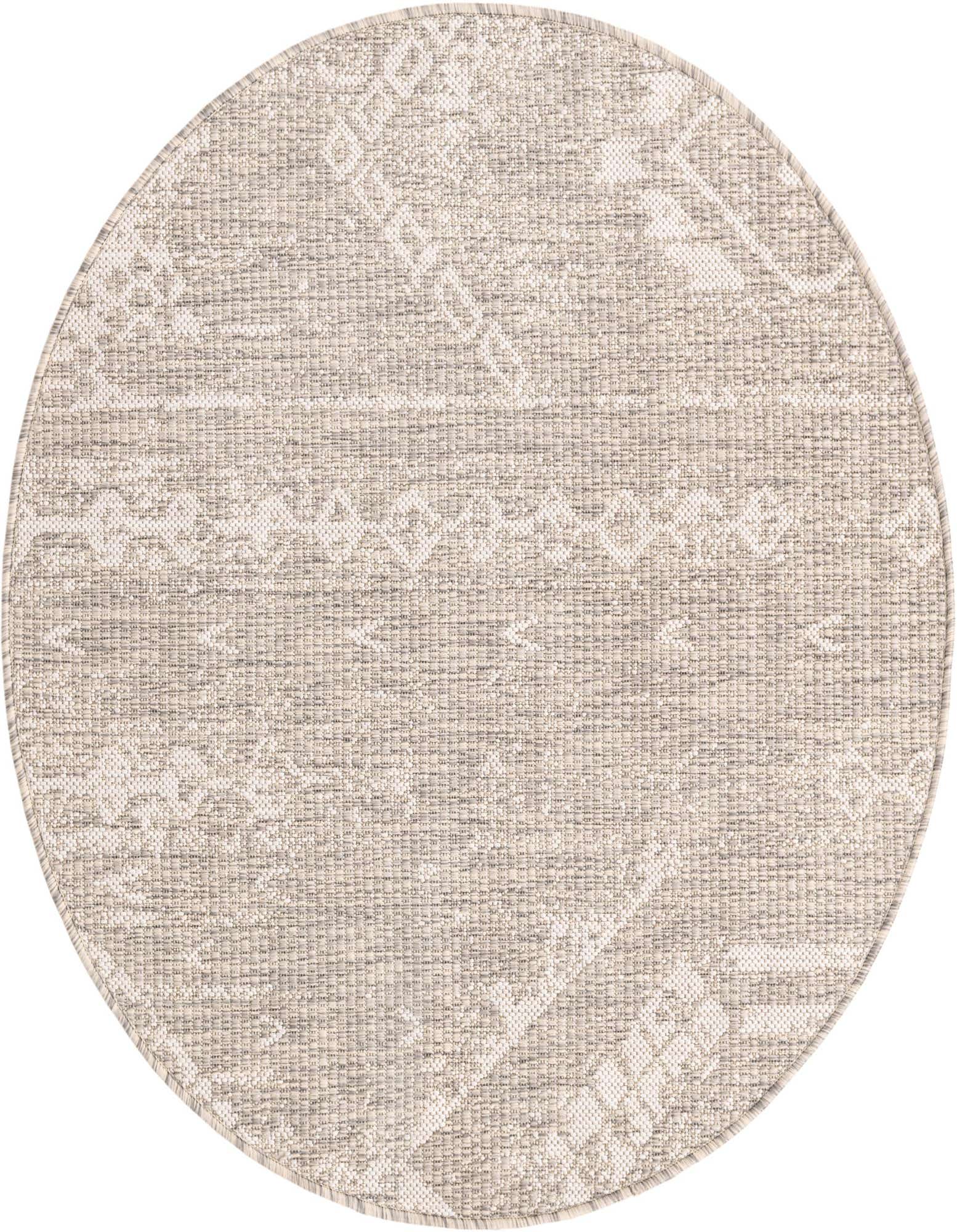A 3' round gray modern abstract rug with a textured flatweave, suitable for indoor or outdoor use.