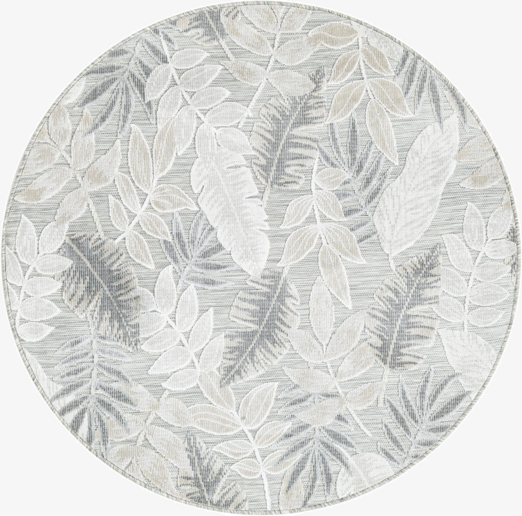  4' 5 x 4' 5  Washable Botanical Indoor / Outdoor Round Rug