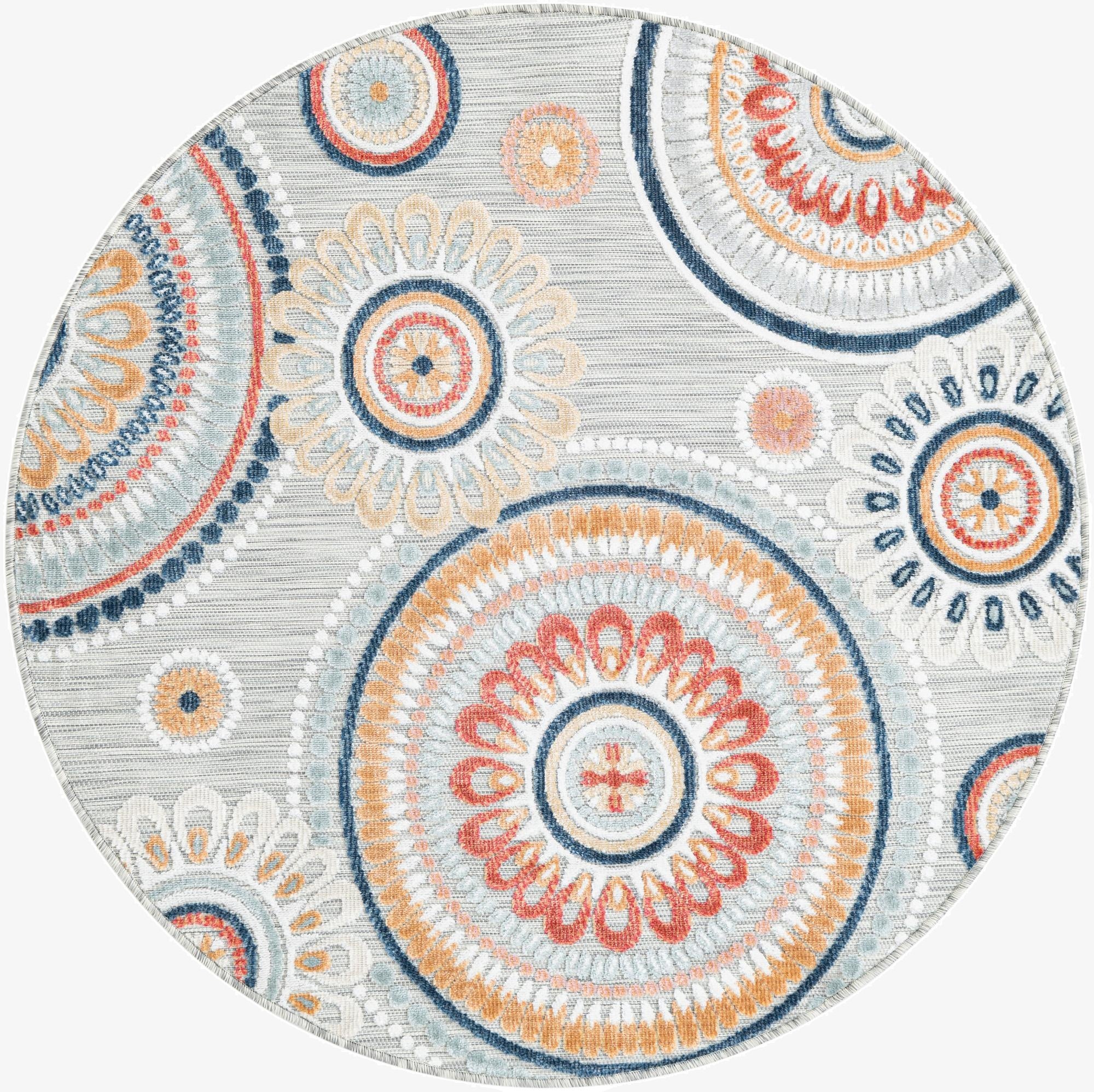  4' 5 x 4' 5  Washable Botanical Indoor / Outdoor Round Rug