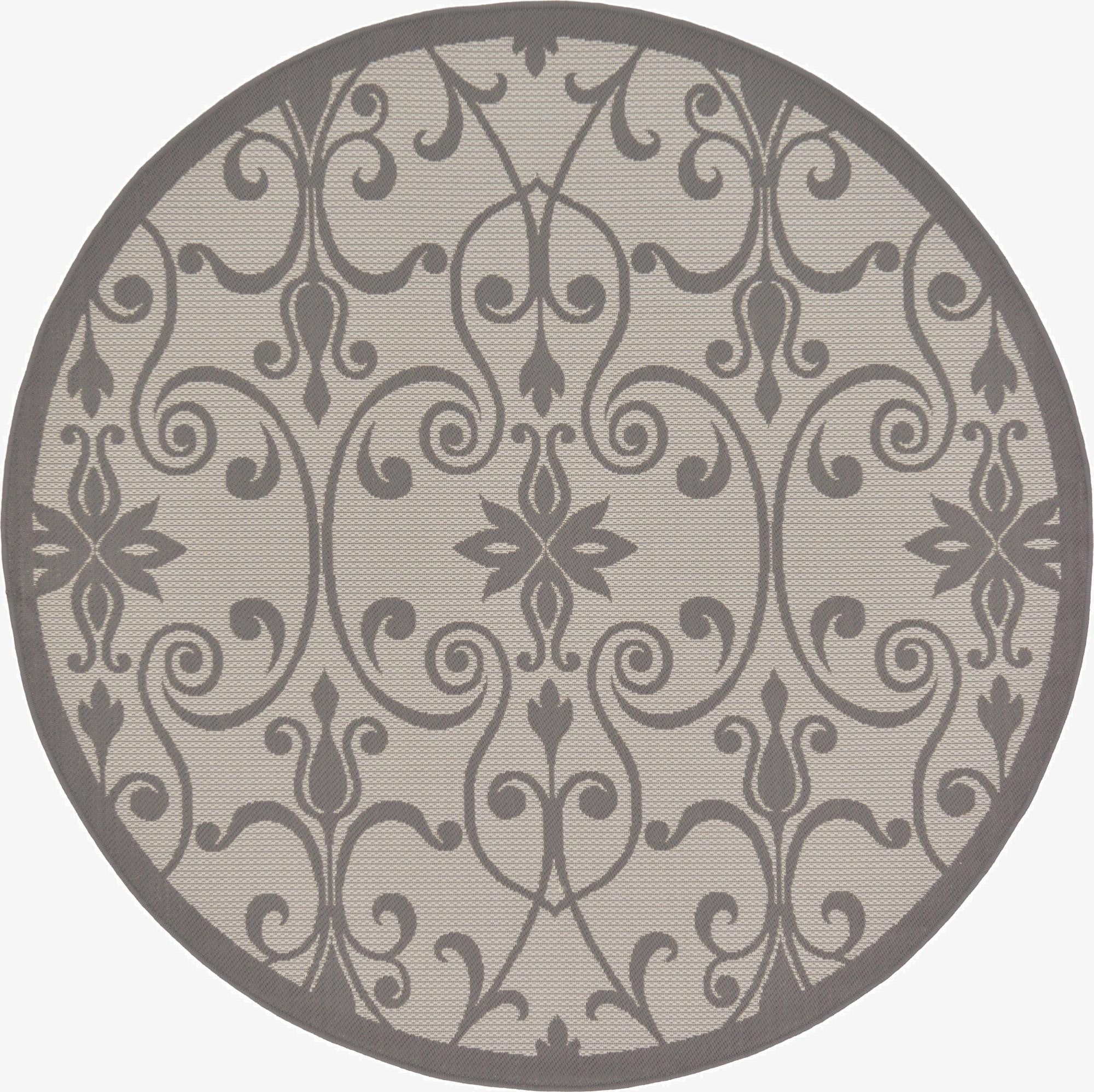  6' x 6'  Washable Botanical Indoor / Outdoor Round Rug