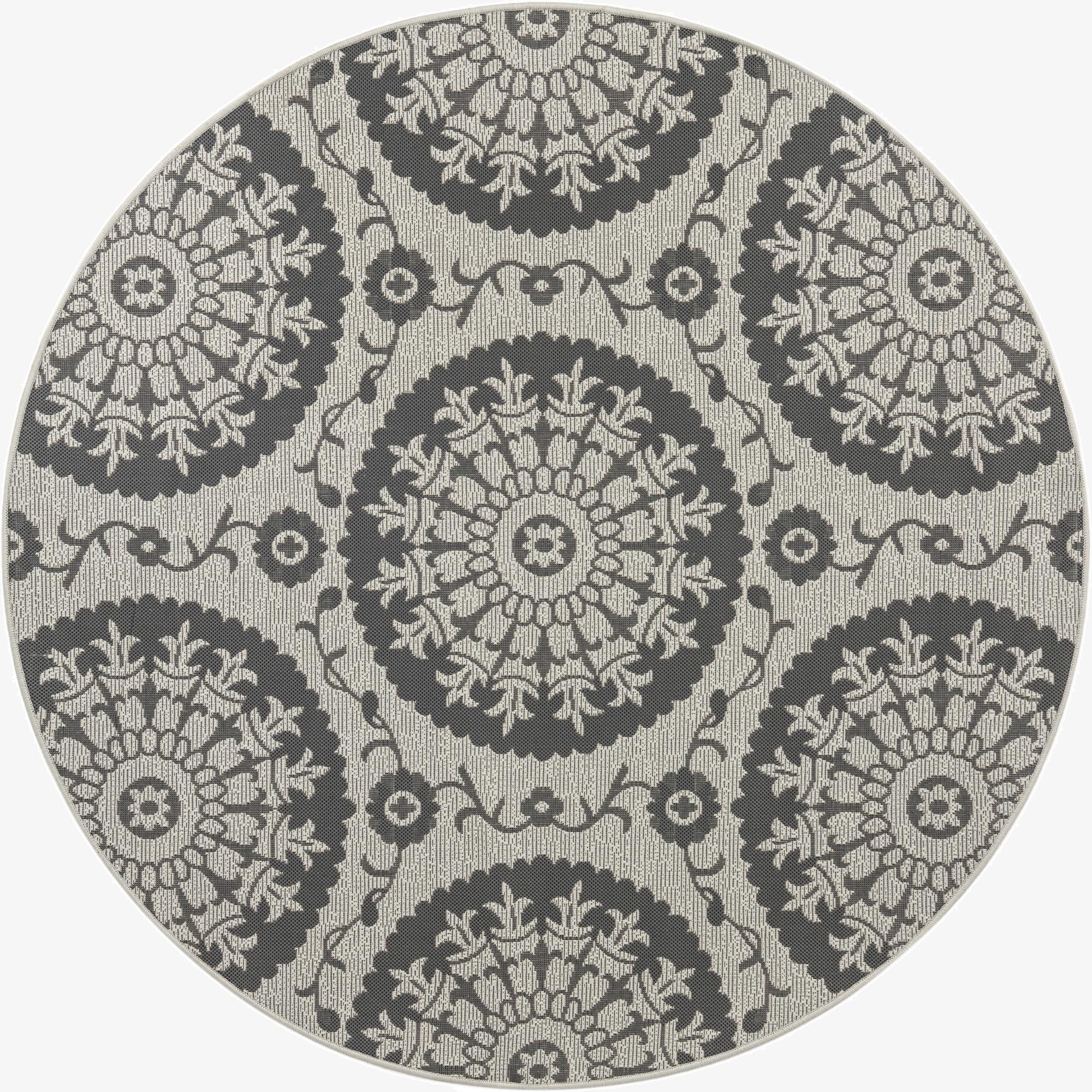  6' x 6'  Washable Botanical Indoor / Outdoor Round Rug