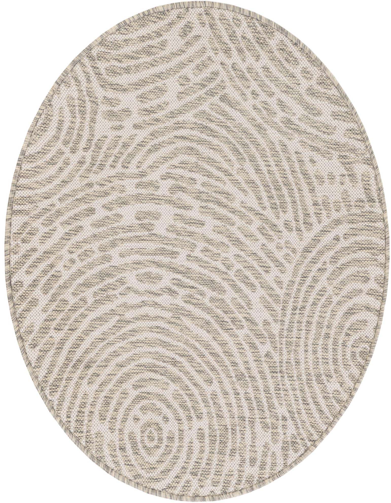 A 3' round gray and silver modern abstract rug with a flatweave texture, suitable for indoor or outdoor spaces.