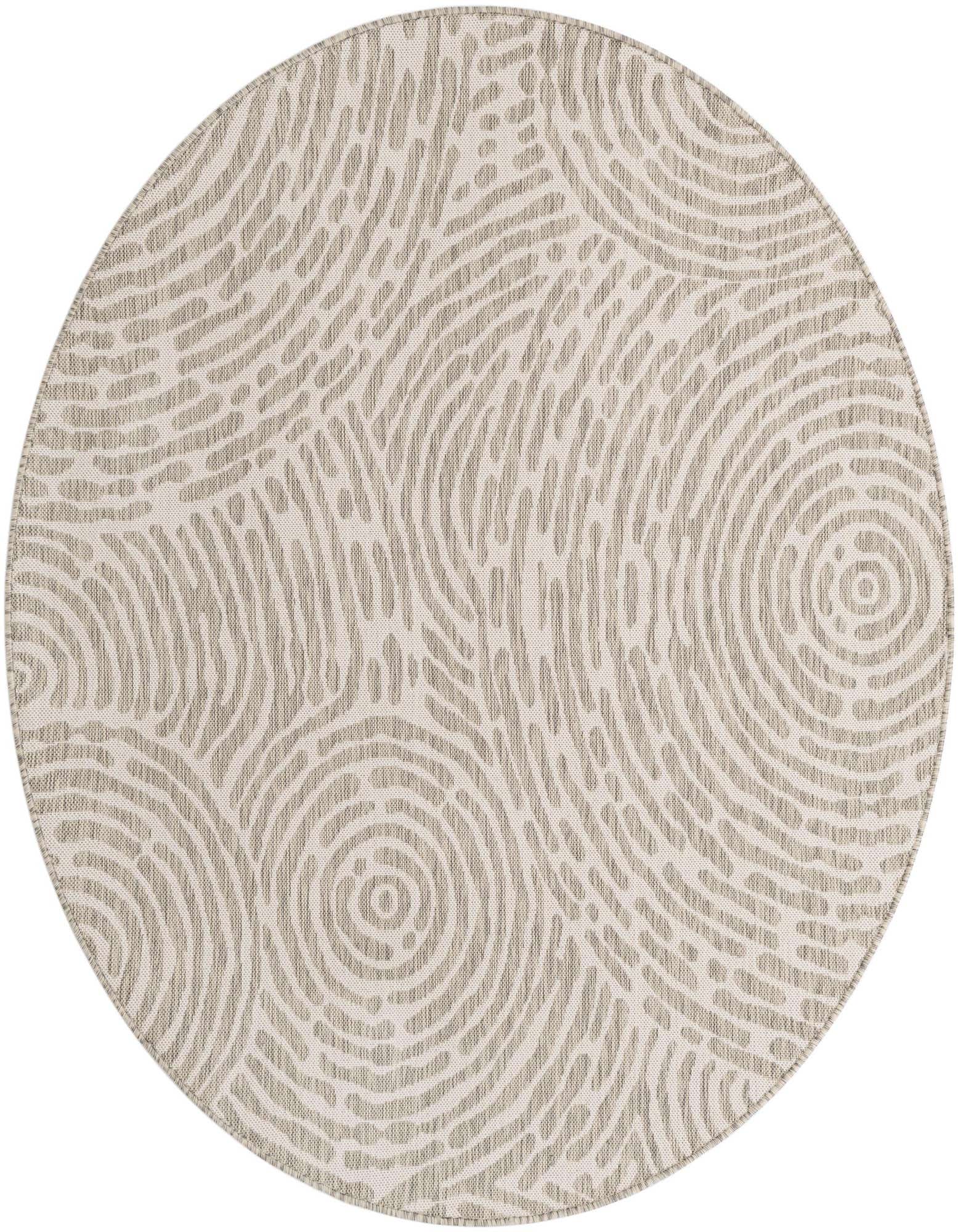 A 6' 0 x 6' 0 round gray modern abstract rug with a textured, flatweave pattern.
