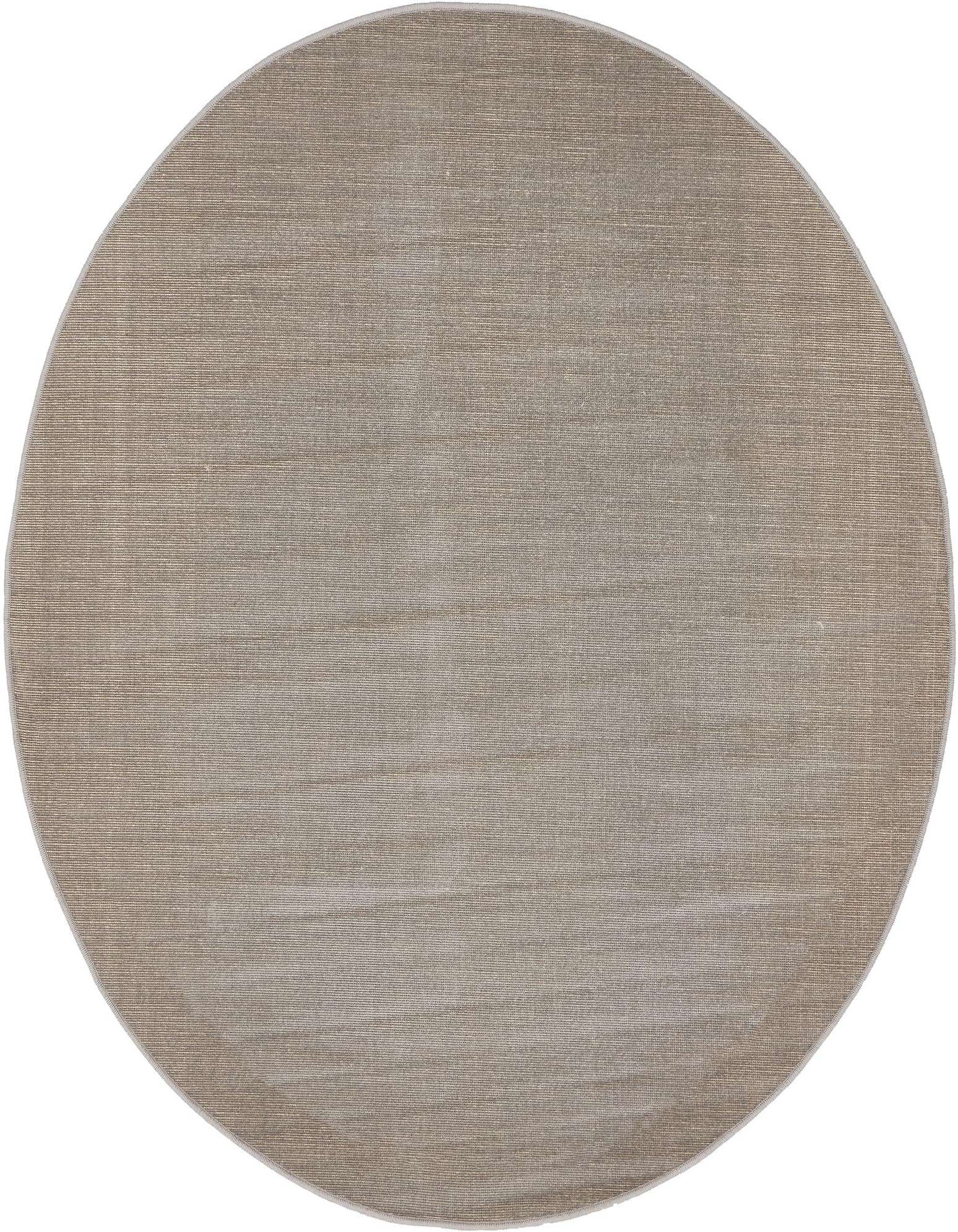 A 5' 3 x 5' 3 round gray flatweave rug with a subtle textured pattern, suitable for modern indoor spaces.