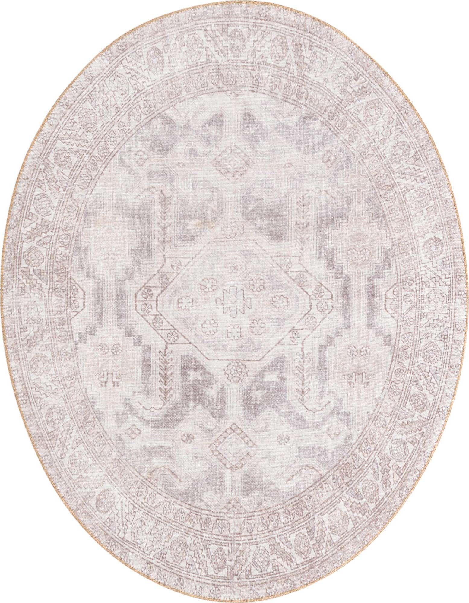 A 3'6" round gray and silver rug with a distressed medallion and ornate border pattern, ideal for indoor spaces.