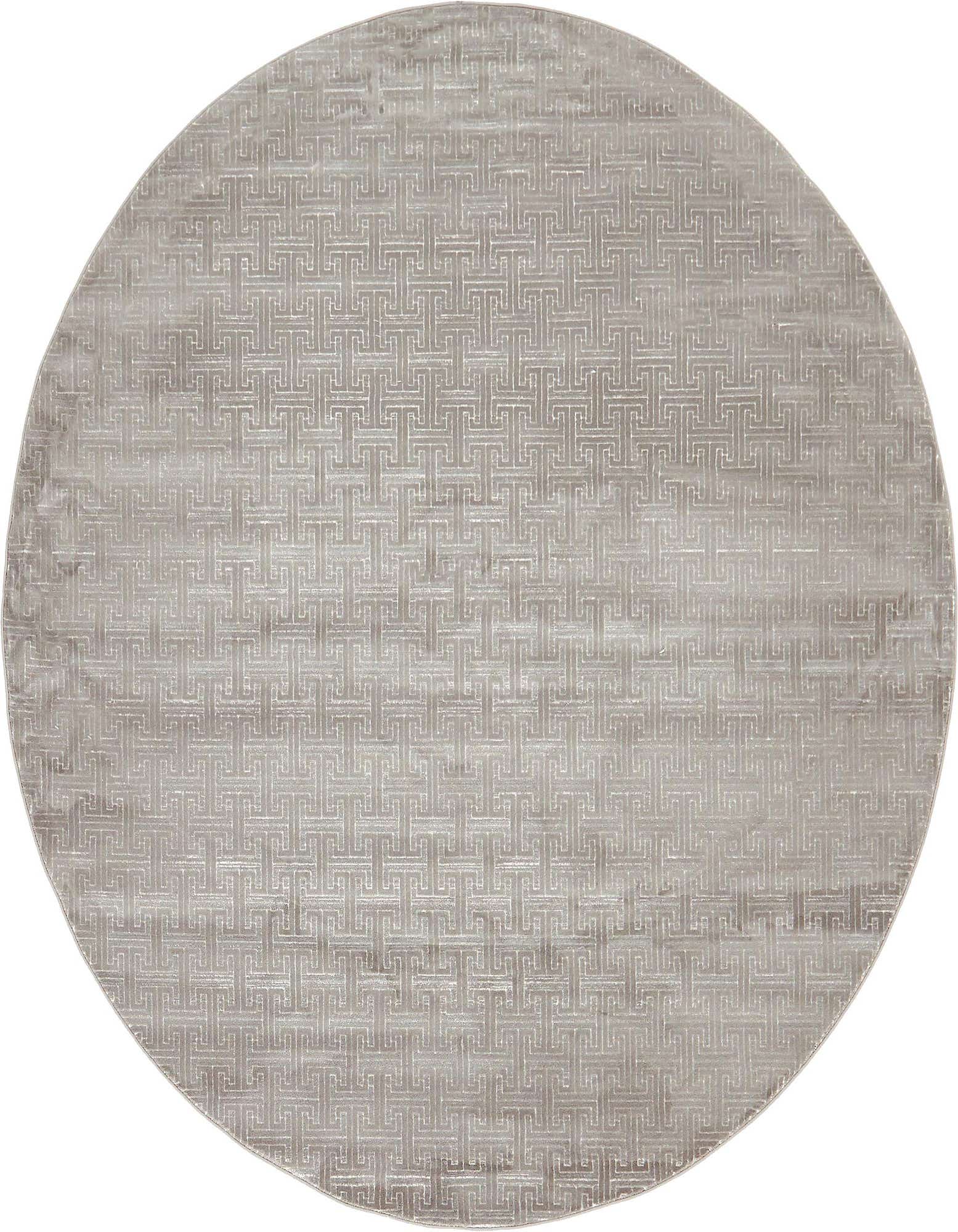 A round 8' gray industrial rug with a textured geometric pattern, ideal for modern indoor spaces.