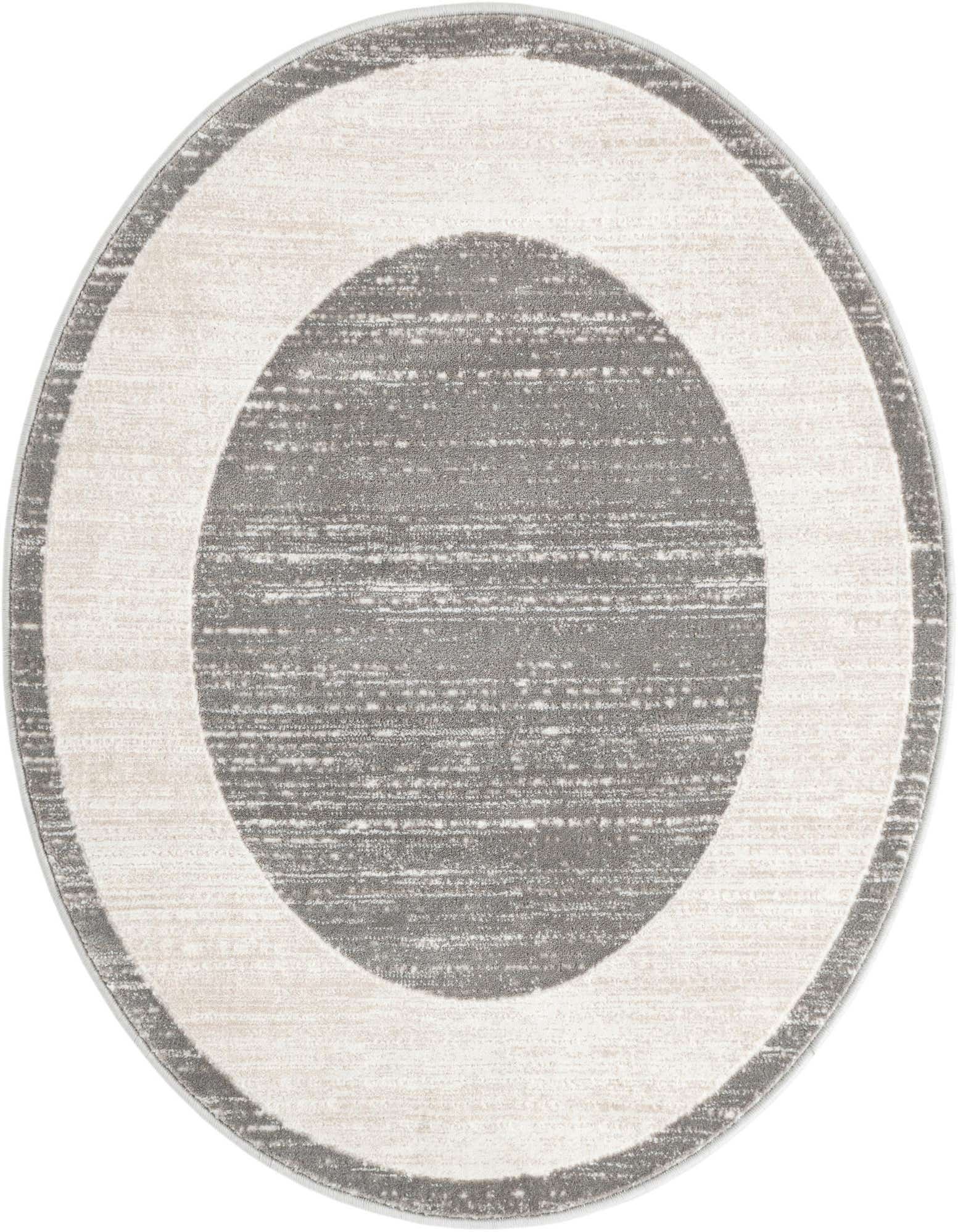 A 3' 3 x 3' 3 round gray area rug with a textured, modern concentric circle design.