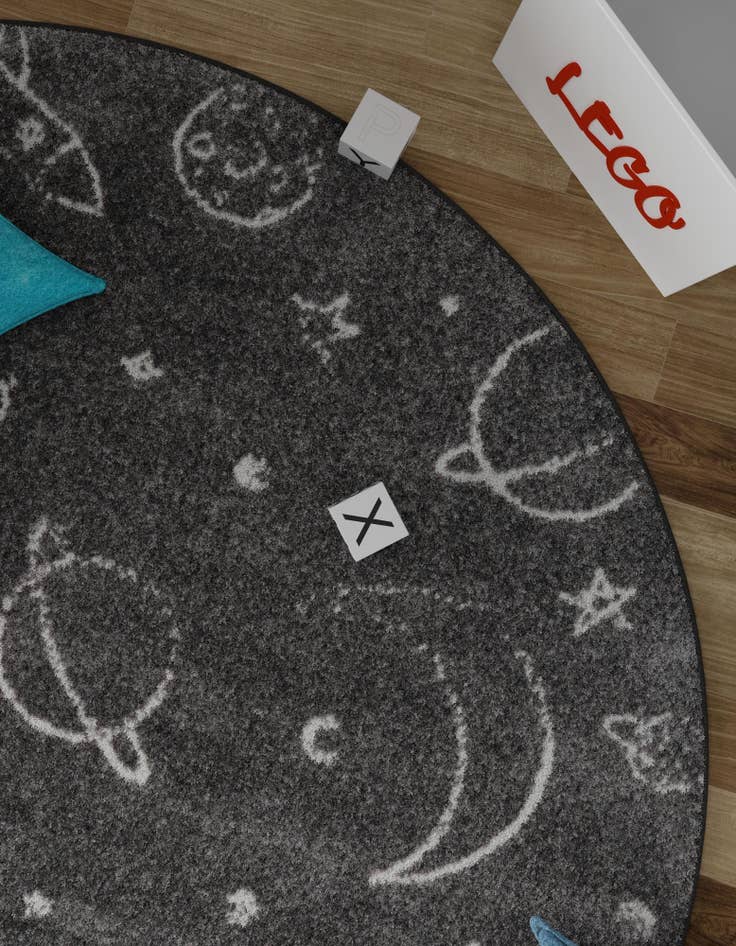 Detail image of  3' 3 x 3' 3 Planets Whimsy Kids Round Rug