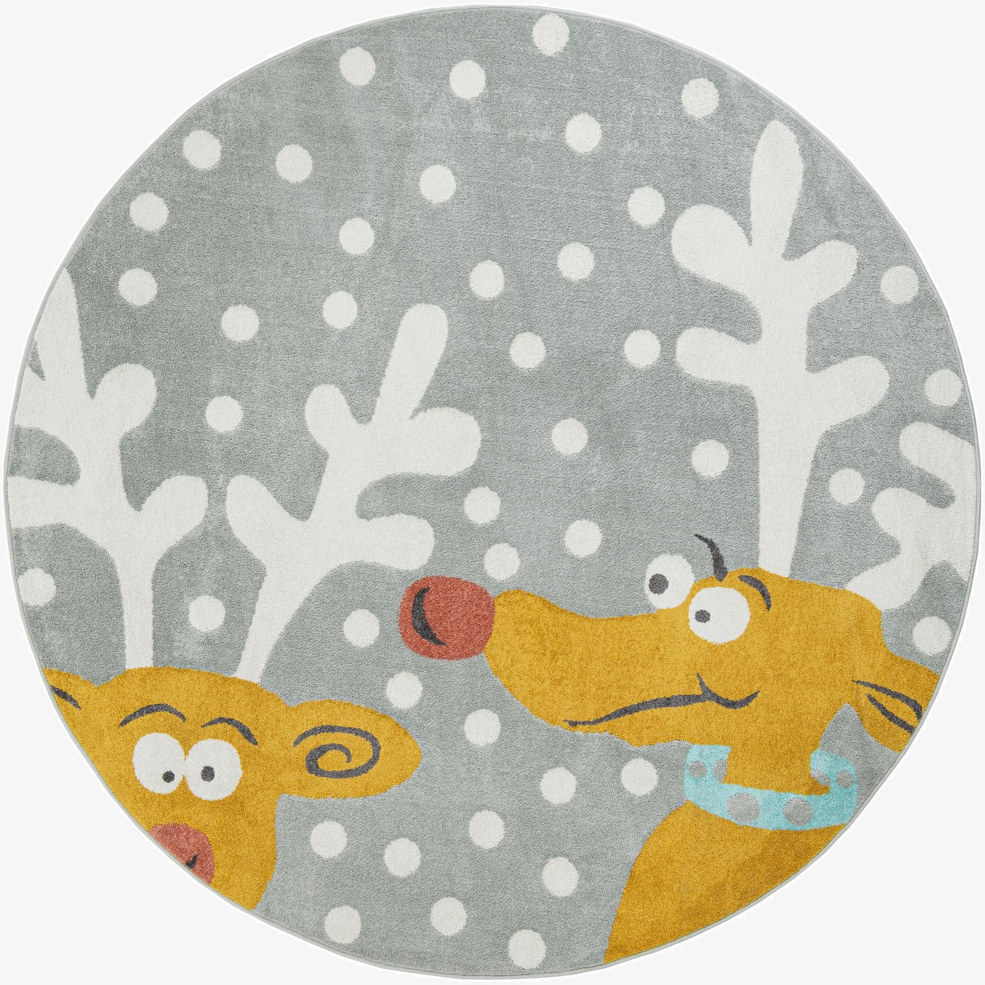  7' 10 x 7' 10 Reindeer Whimsy Kids Round Rug