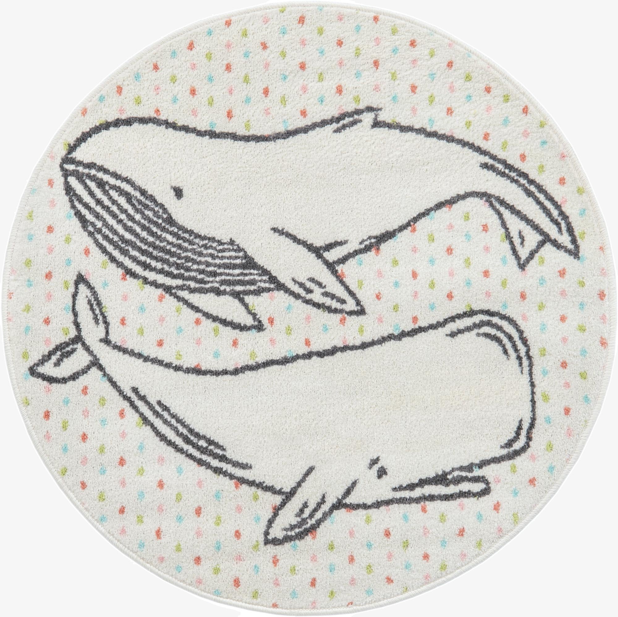  3' 3 x 3' 3 Whale Whimsy Kids Round Rug