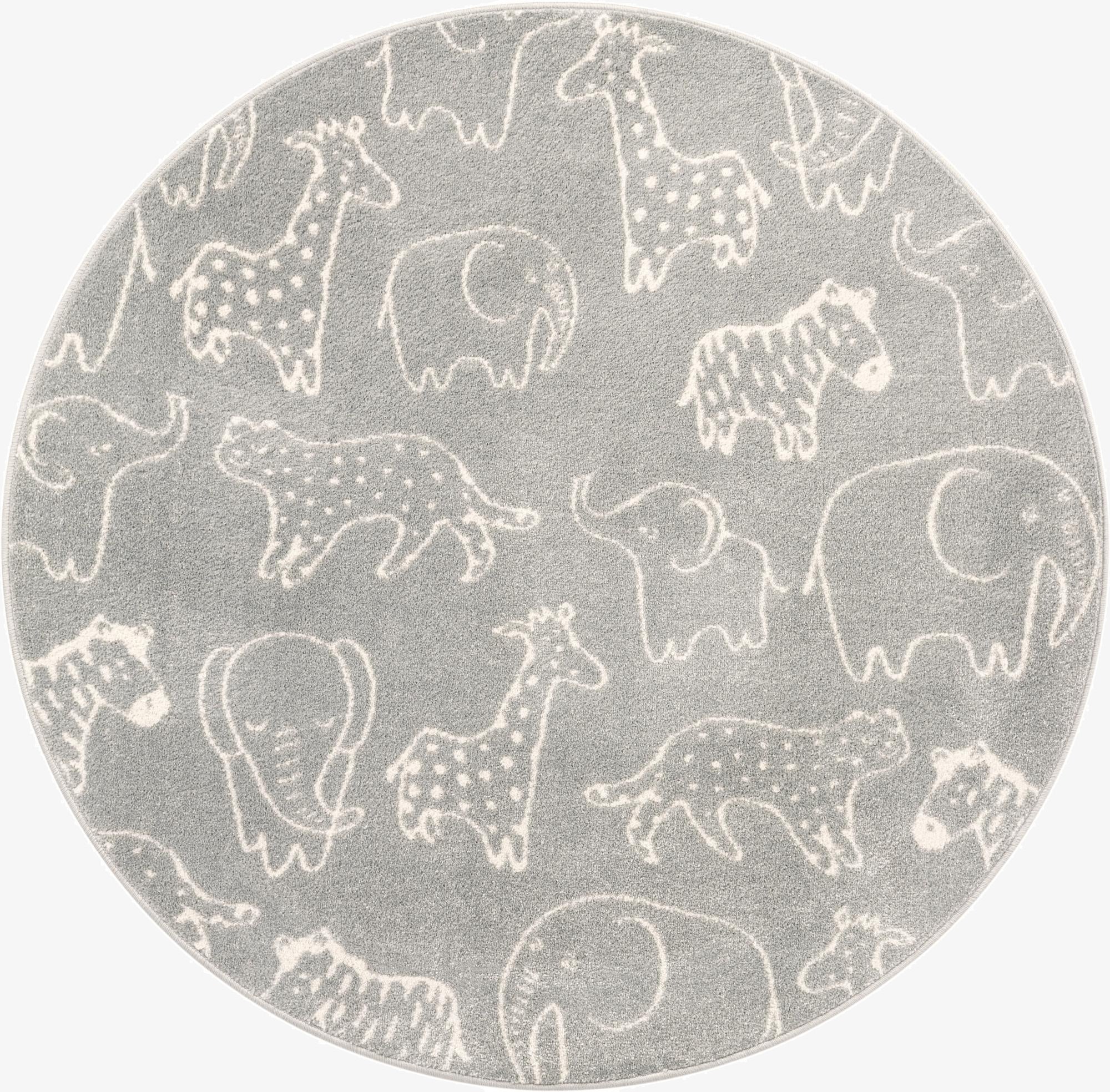  5' 3 x 5' 3 Animals Whimsy Kids Round Rug