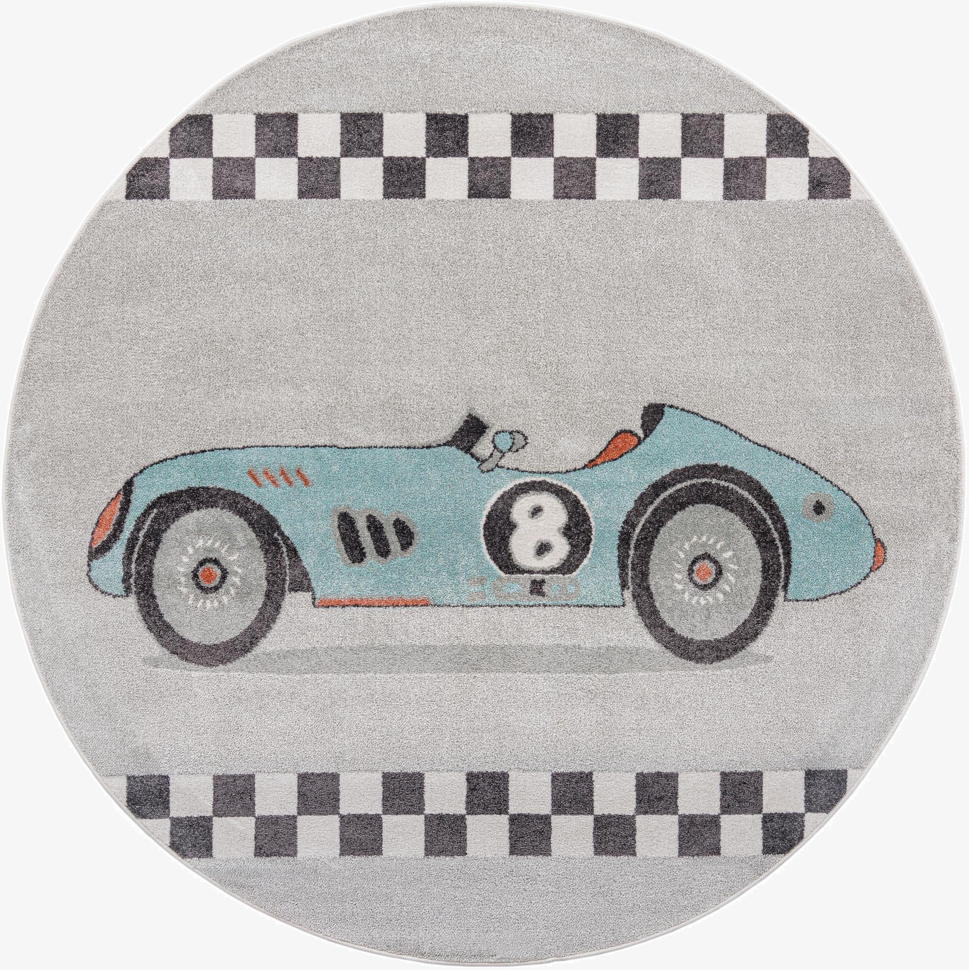  7' 10 x 7' 10 Racecar Whimsy Kids Round Rug