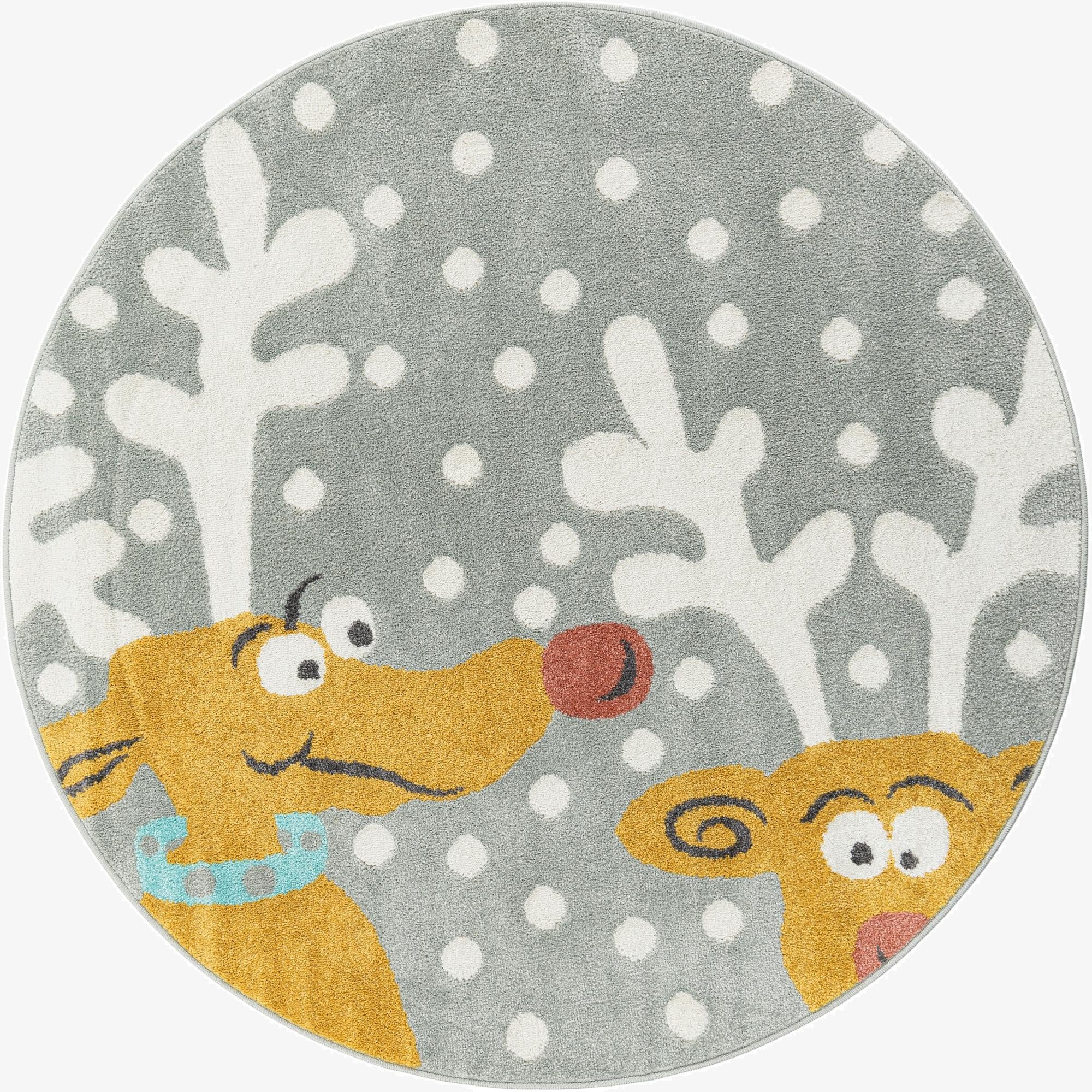  5' 1 x 5' 1 Reindeer Whimsy Kids Round Rug