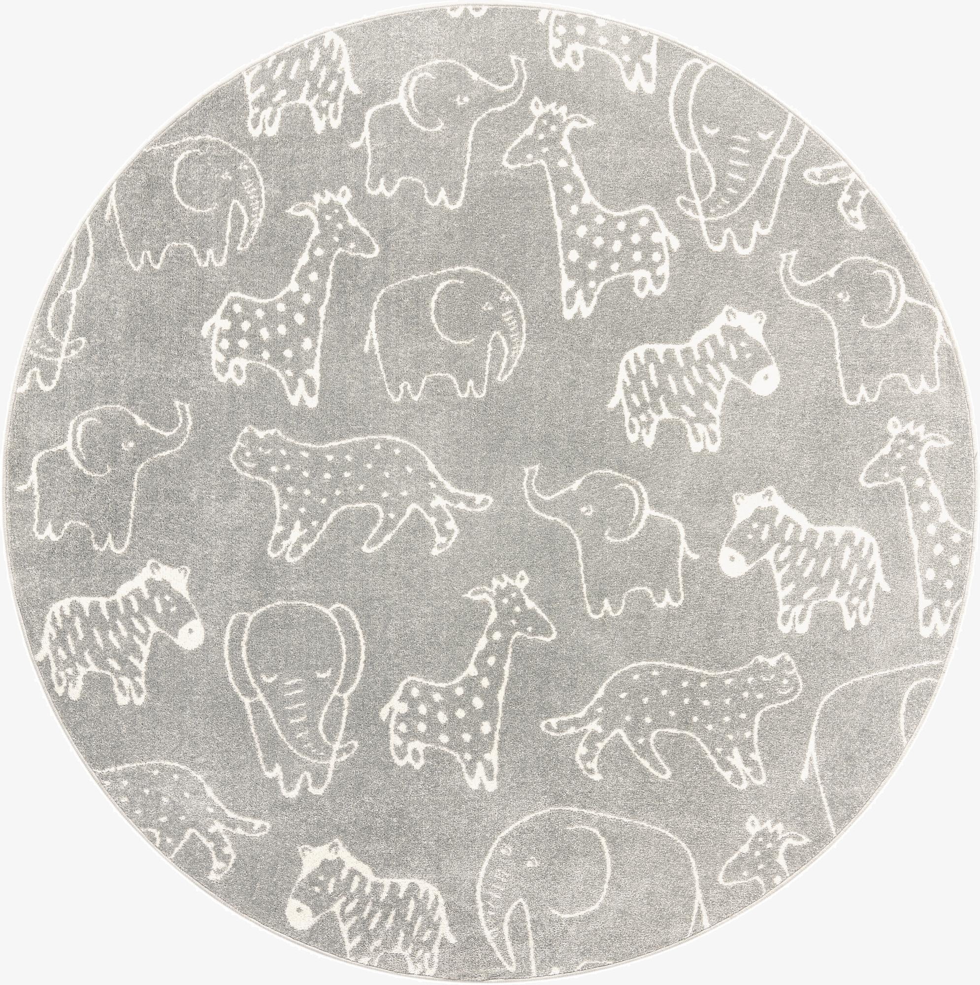  7' 10 x 7' 10 Animals Whimsy Kids Round Rug