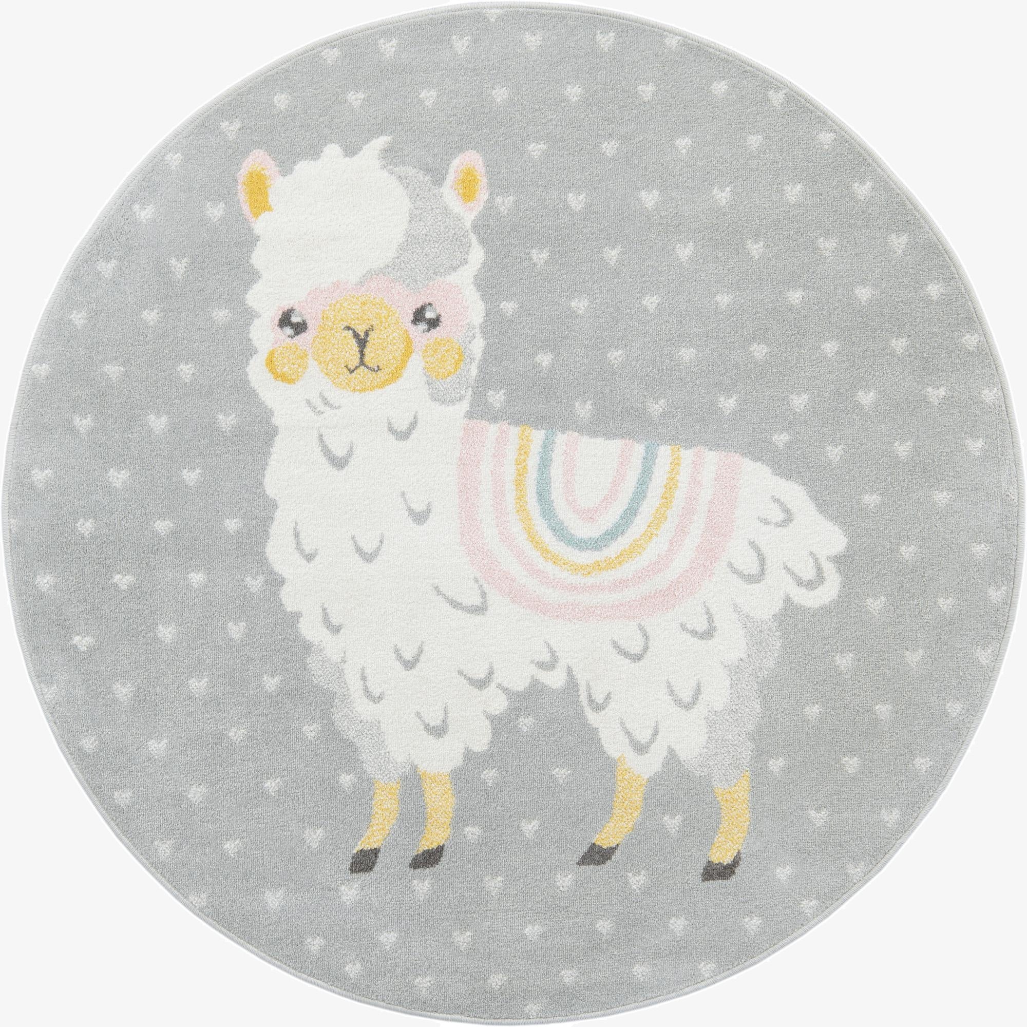  5' 3 x 5' 3 Llama Whimsy Kids Round Rug