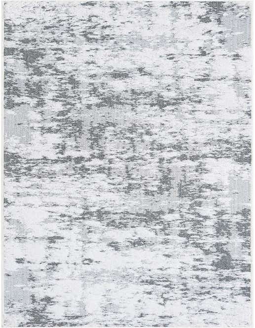 A 10 ft runner rug in shades of gray and silver with an abstract, textured pattern, ideal for a hallway.