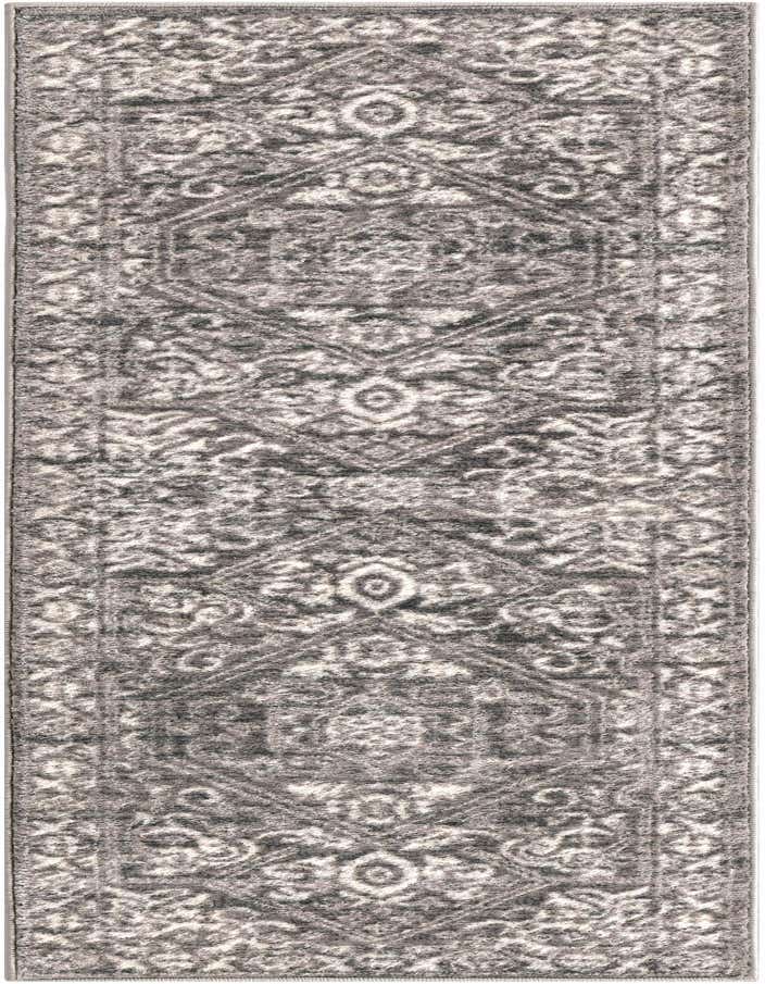 A 6 ft runner rug from the Rugs.com Boston Collection, featuring a distressed gray and silver traditional medallion pattern, ideal for hallways.