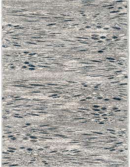 A long 20 ft runner rug in shades of gray and silver with a modern floral pattern, ideal for a hallway.
