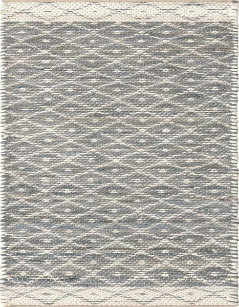 A gray and white Chindi Trellis runner rug, 8 ft, with a textured diamond pattern, perfect for a hallway or kitchen.
