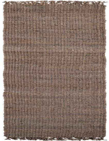 A 12 ft Chunky Jute runner rug in gray, featuring a textured, natural weave and fringed ends, ideal for a hallway.
