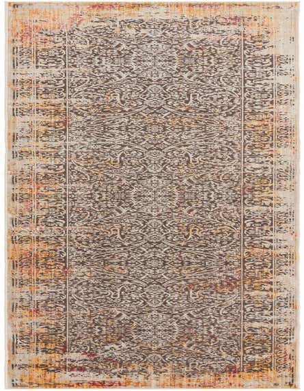 A 12 ft runner rug with a distressed traditional medallion pattern in shades of gray, silver, and hints of orange and red, ideal for a hallway.