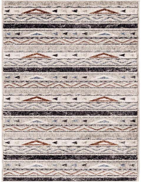 An 8 ft runner rug featuring a Southwestern tribal pattern in shades of gray, silver, brown, and blue, ideal for a hallway or kitchen.